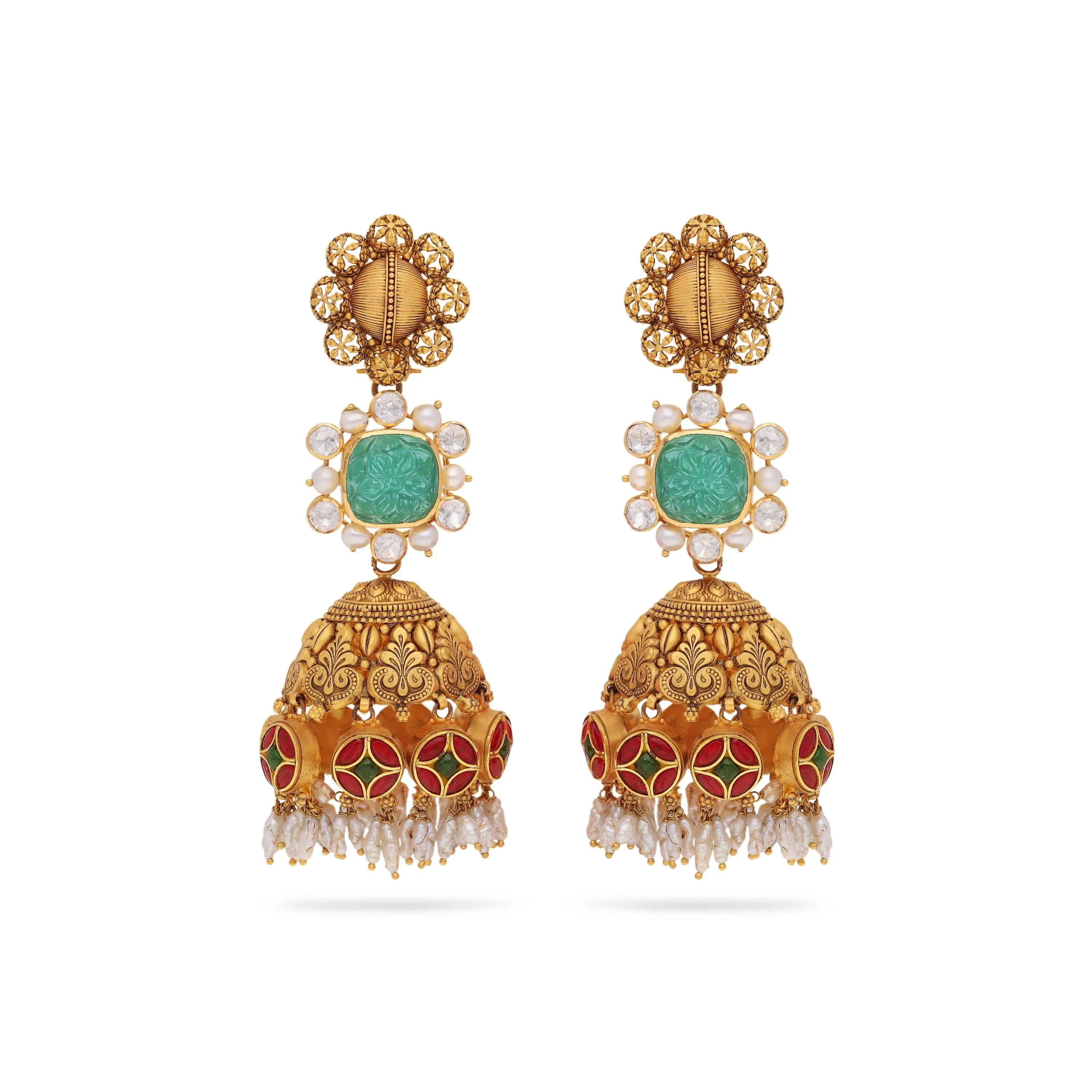 Antique Finished And Studded 22KT Gold Drops 