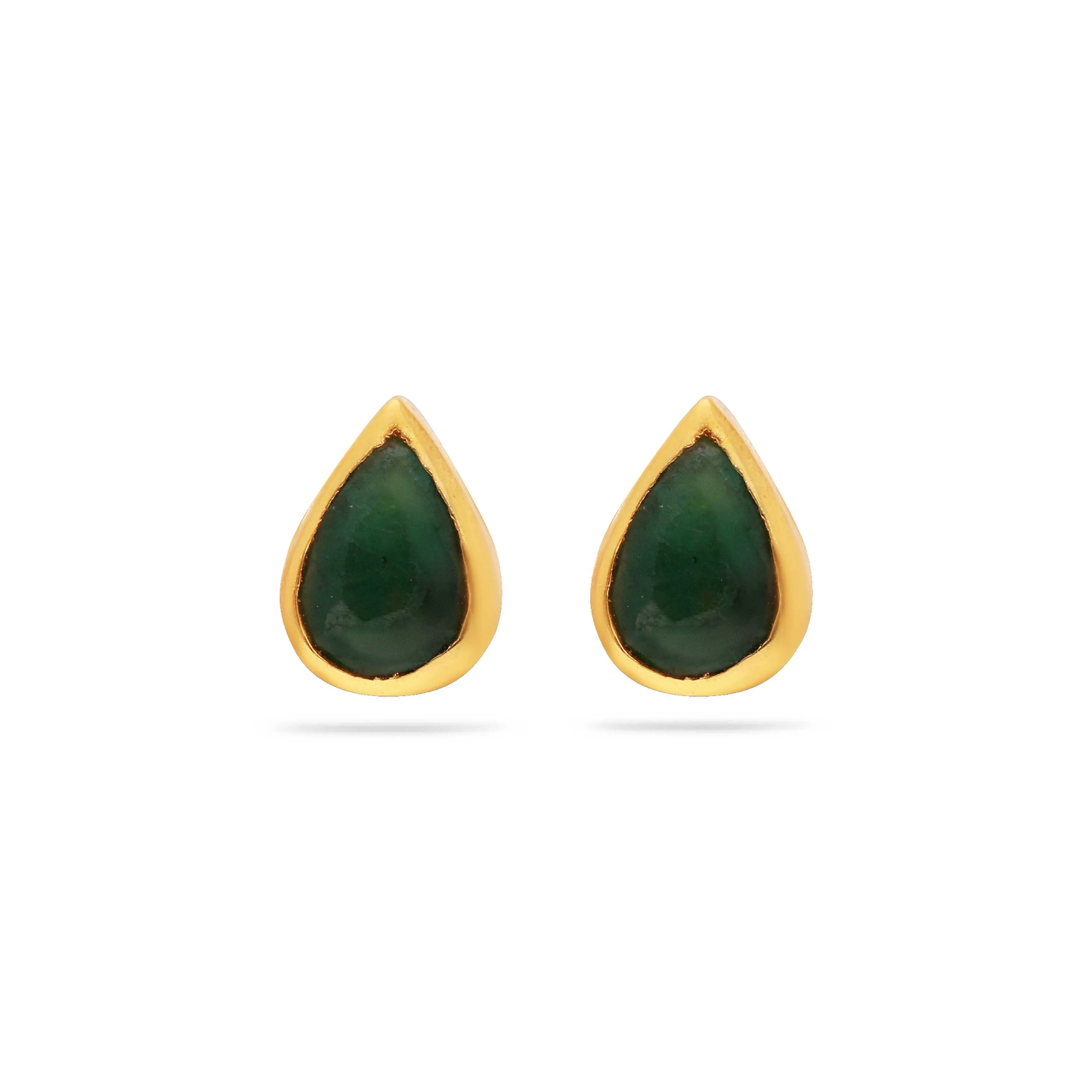 Traditionally Crafted And Emerald Studded 22KT Gold Studs
