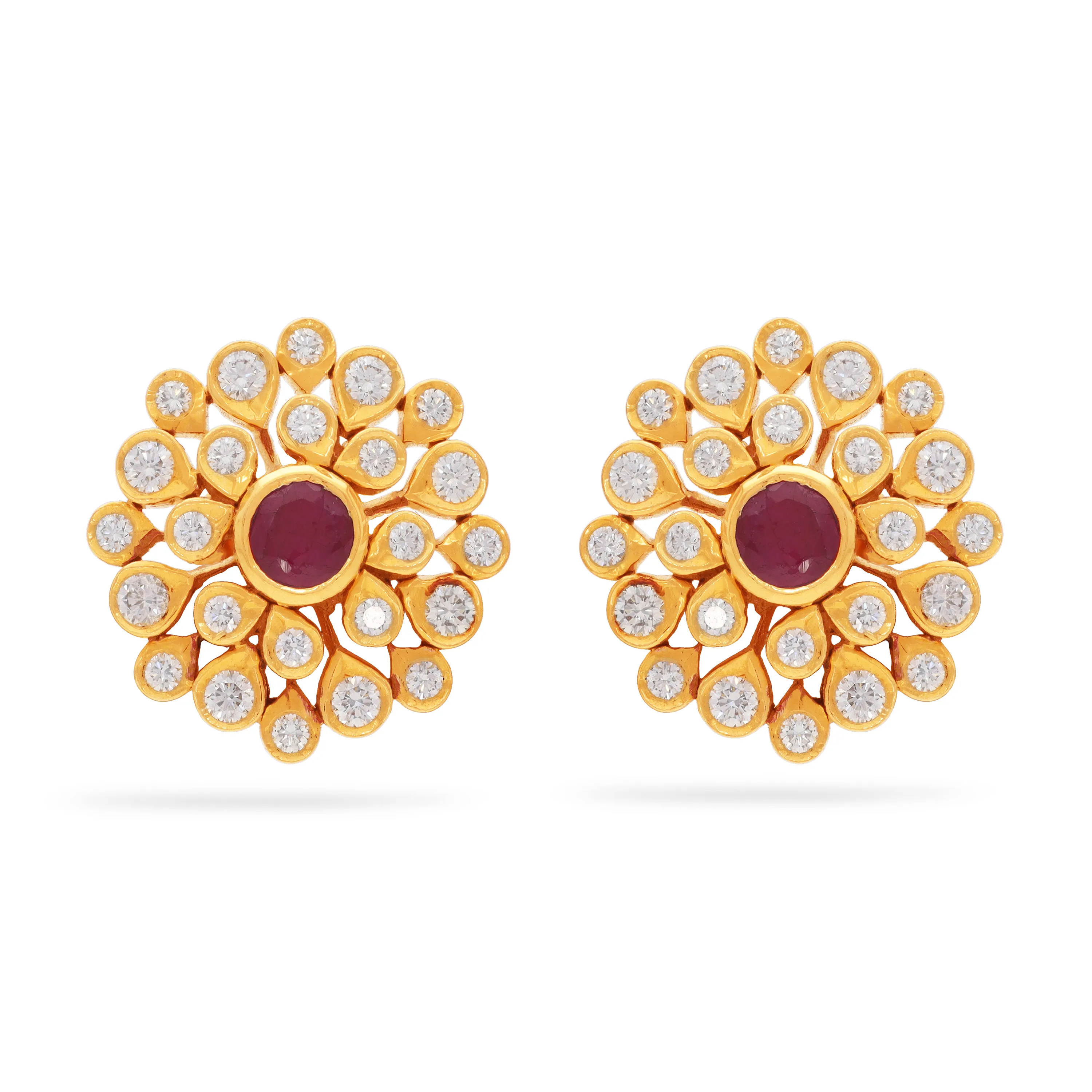 Traditionally Crafted And Diamond Studded 22KT Gold Close Setting Studs For Women