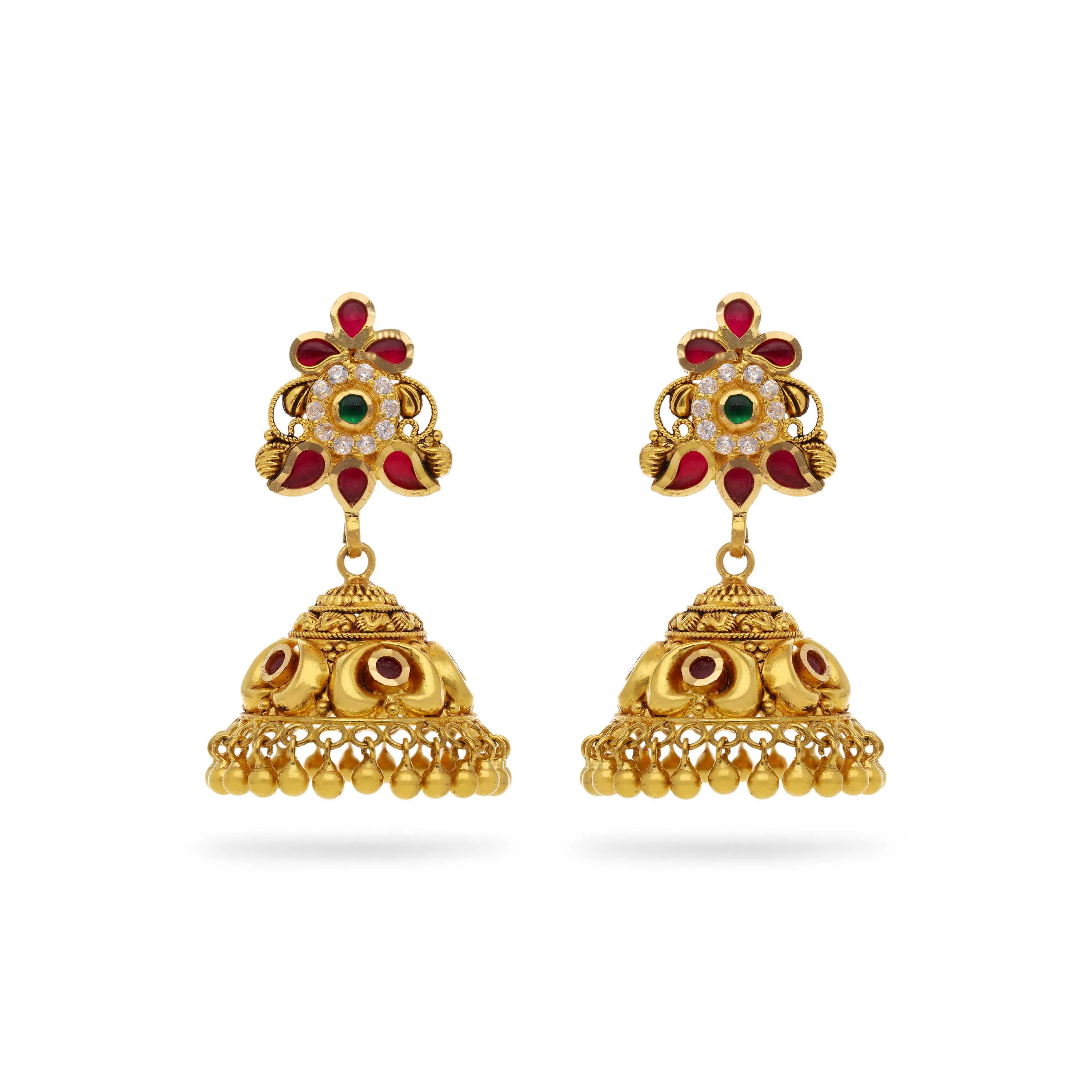 Antique Finished And Studded 22KT Gold Drops 
