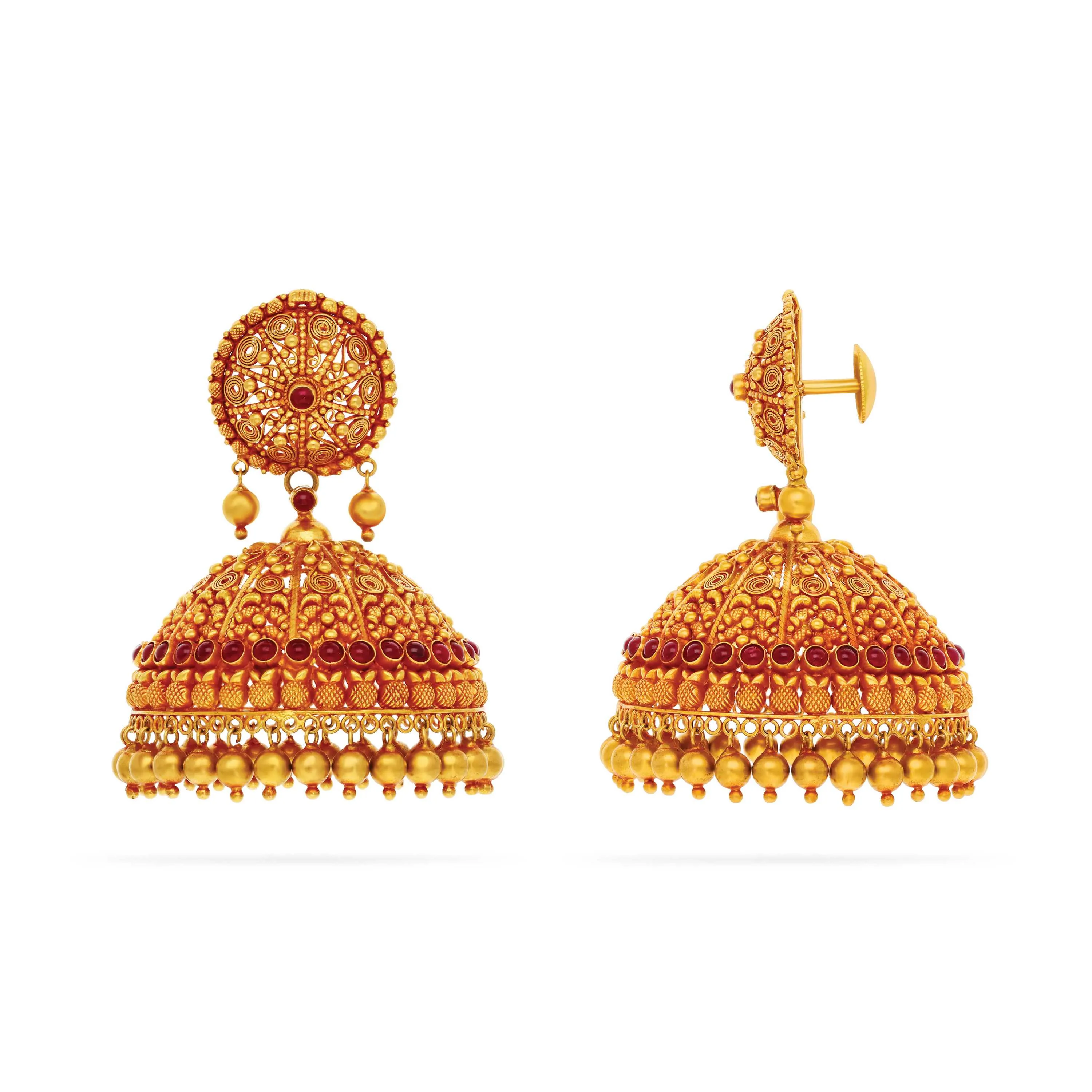 Specially Crafted Antique Finished 22KT Gold Jhumkas