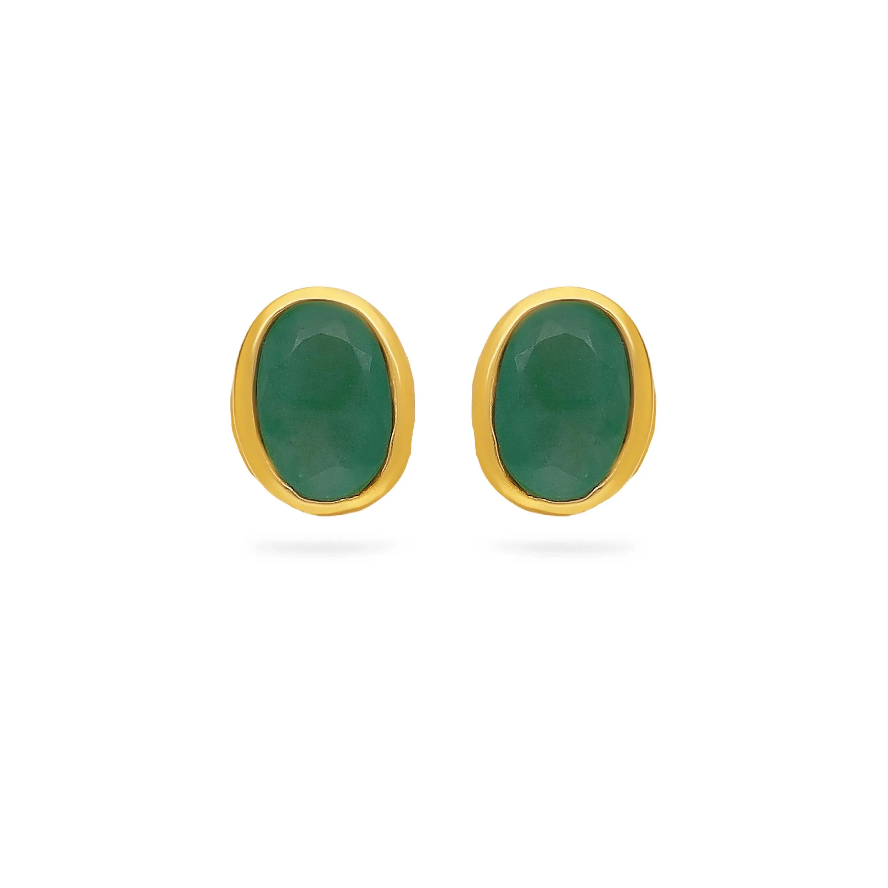 Emerald Studded And Detailed 22KT Gold Studs For Women
