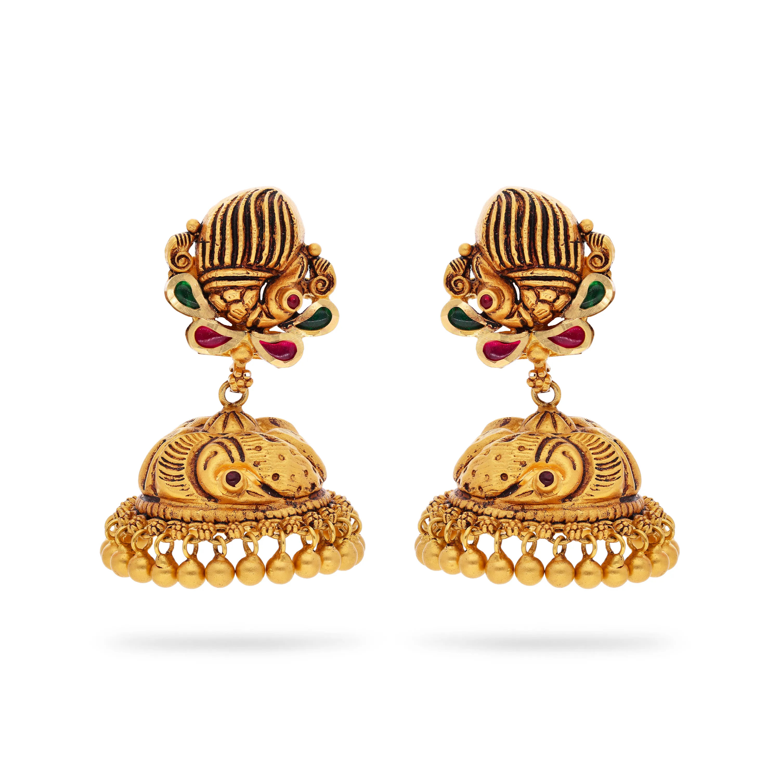 Antique Finished And Studded 22KT Gold Drops 