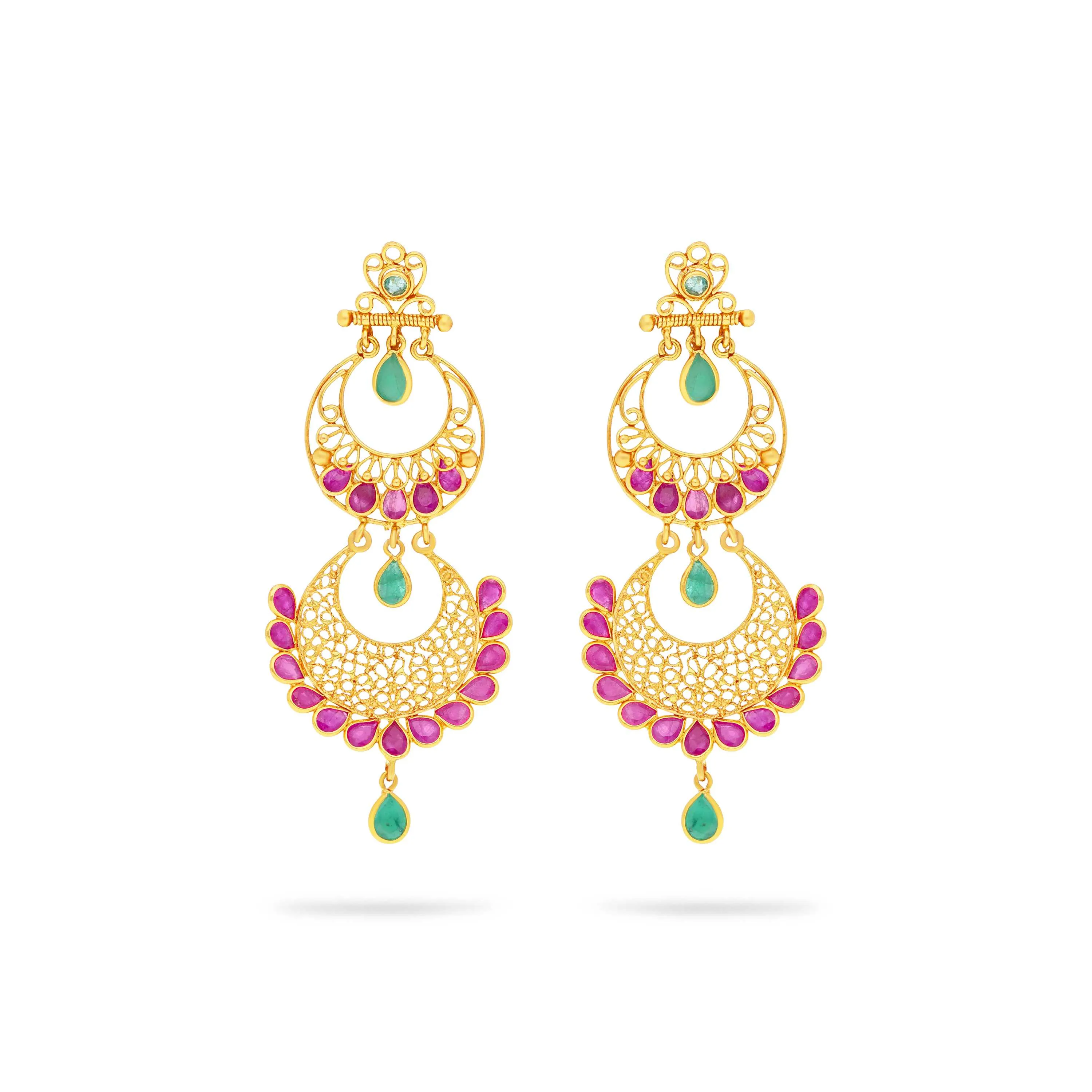 Ruby And Emerald Studded 22KT Gold Studs