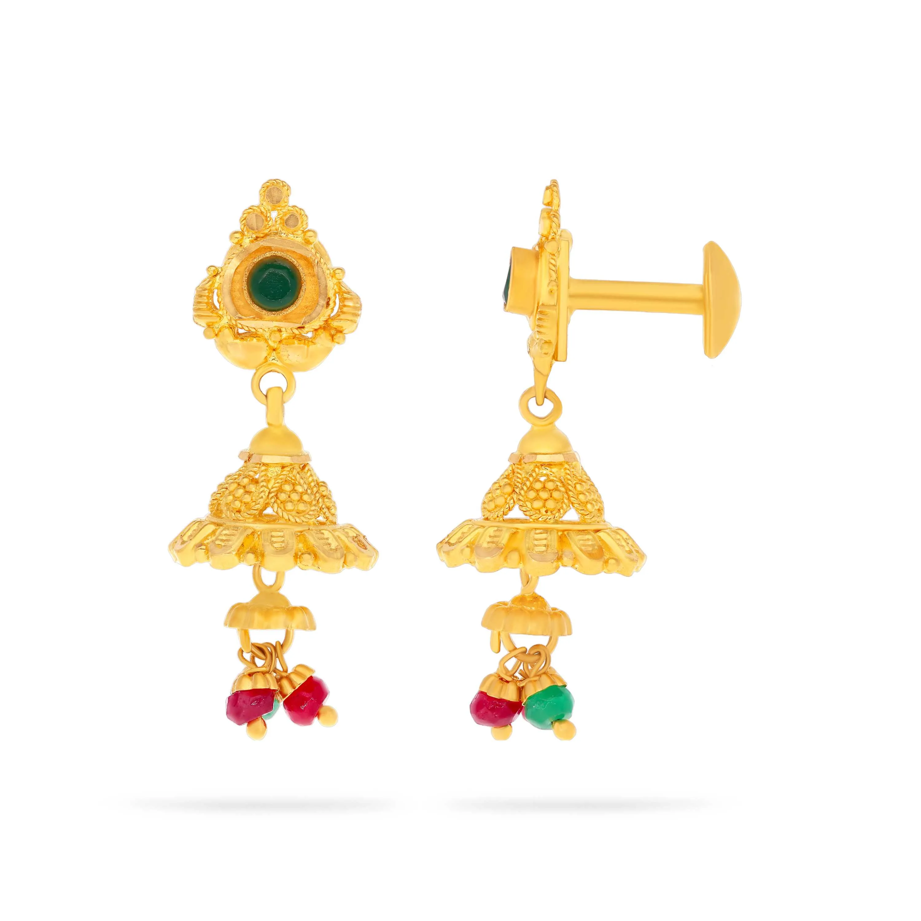 Glamorously Detailed And Studded 22KT Gold Drops For Women