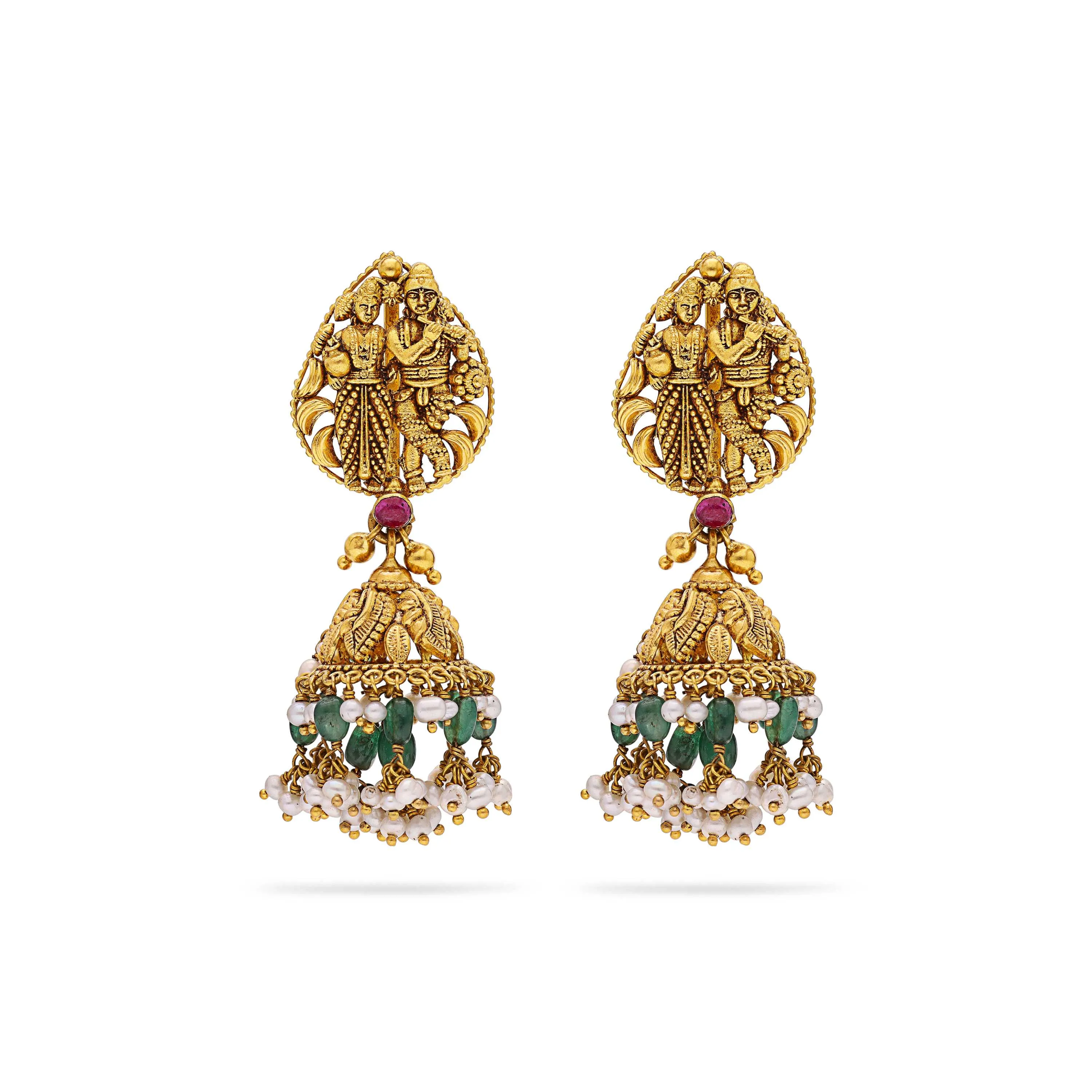 Traditionally Crafted And Detailed 22KT Gold Drops For Women