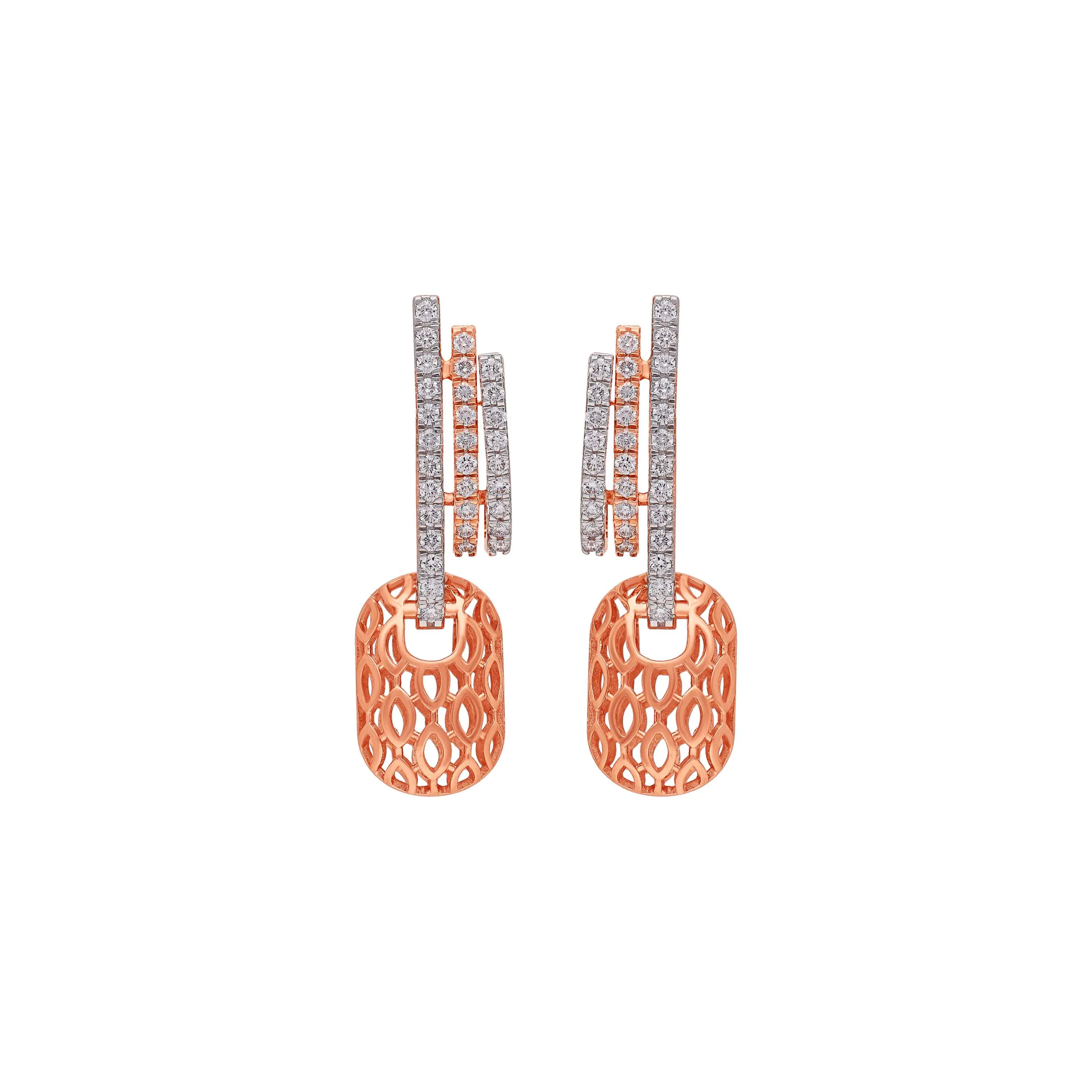 Fancy Gorgeously Detailed And Diamond Studded 18KT Rose Gold Studs