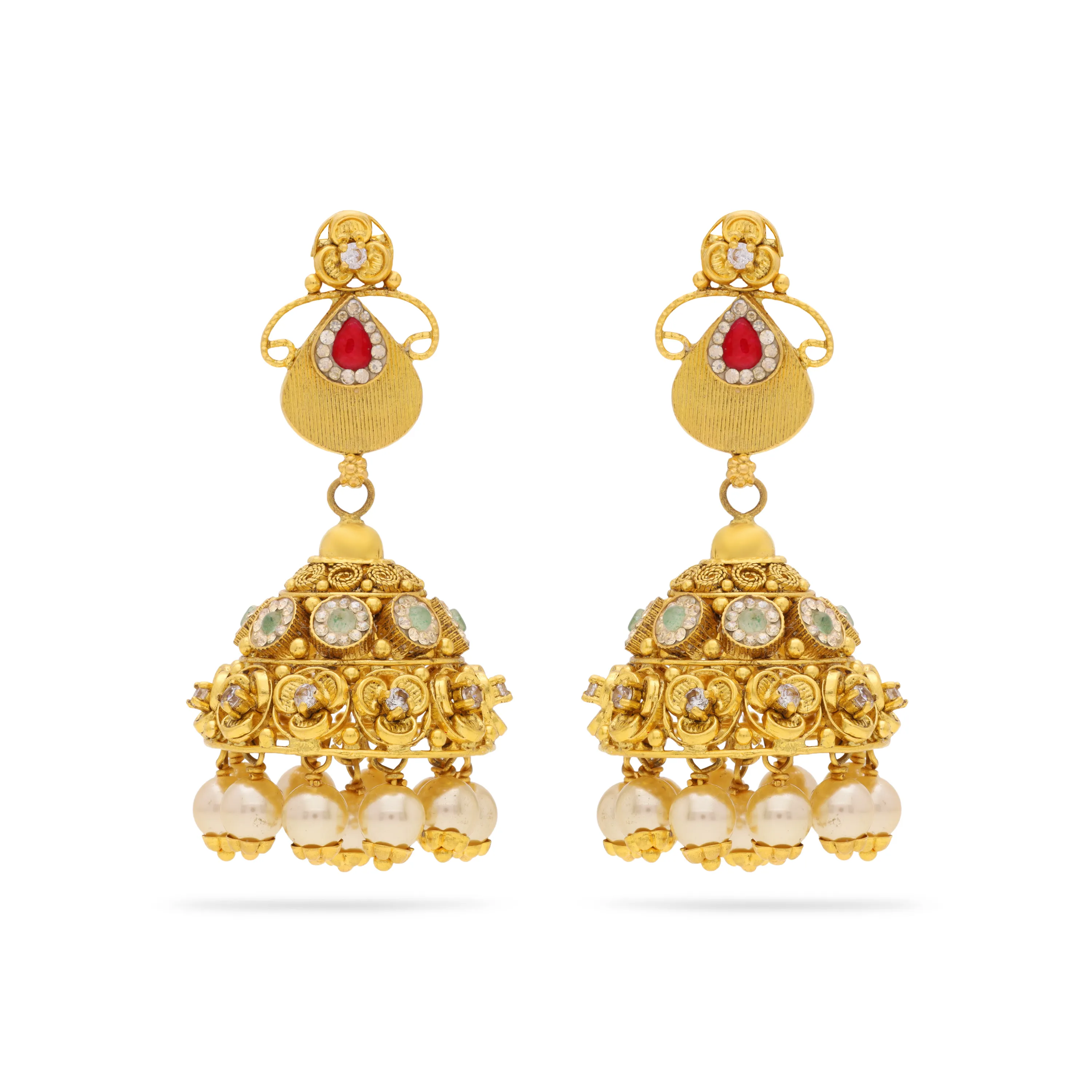 Antique Finished And Studded 22KT Gold Drops 