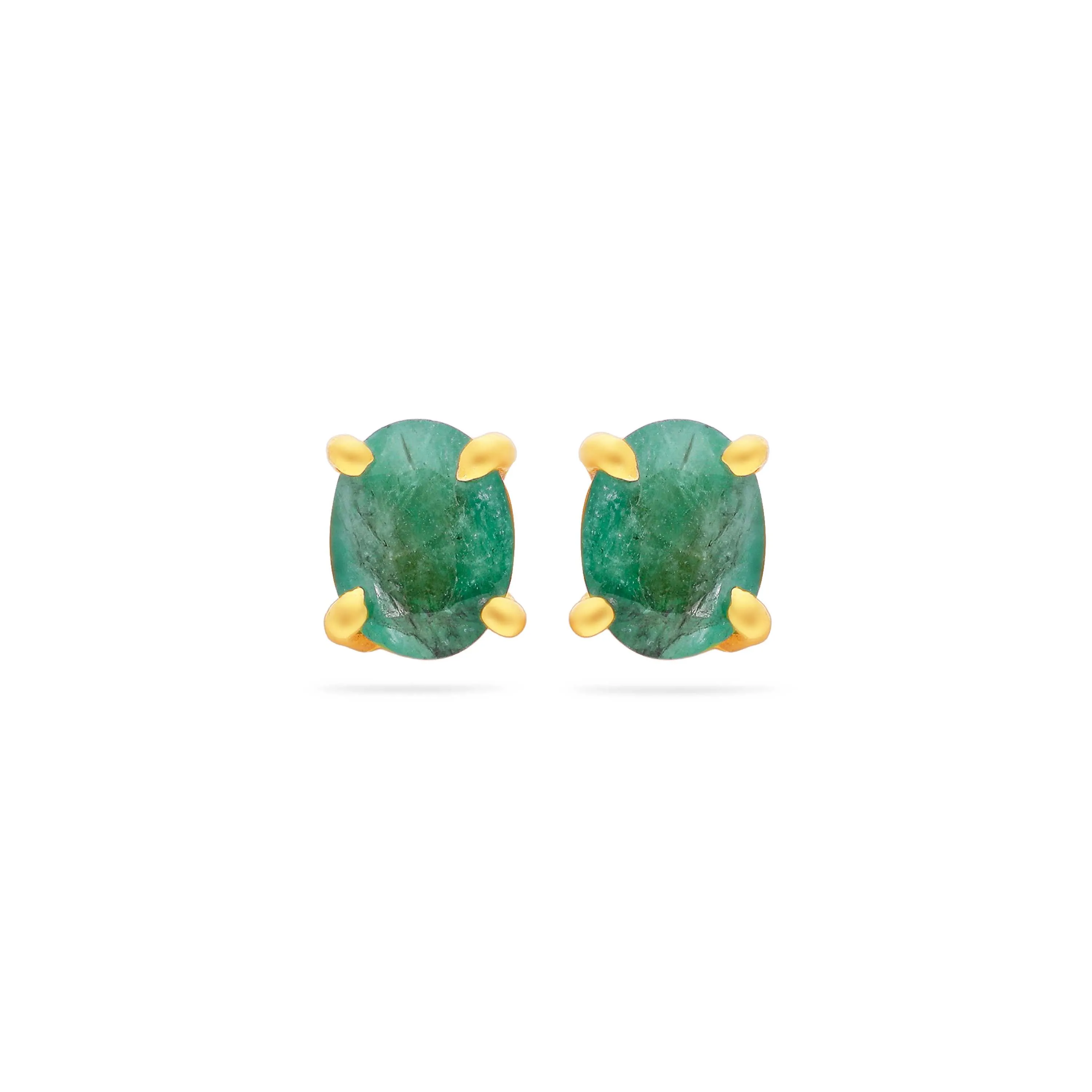 Emerald Studded And Detailed 22KT Gold Studs For Women