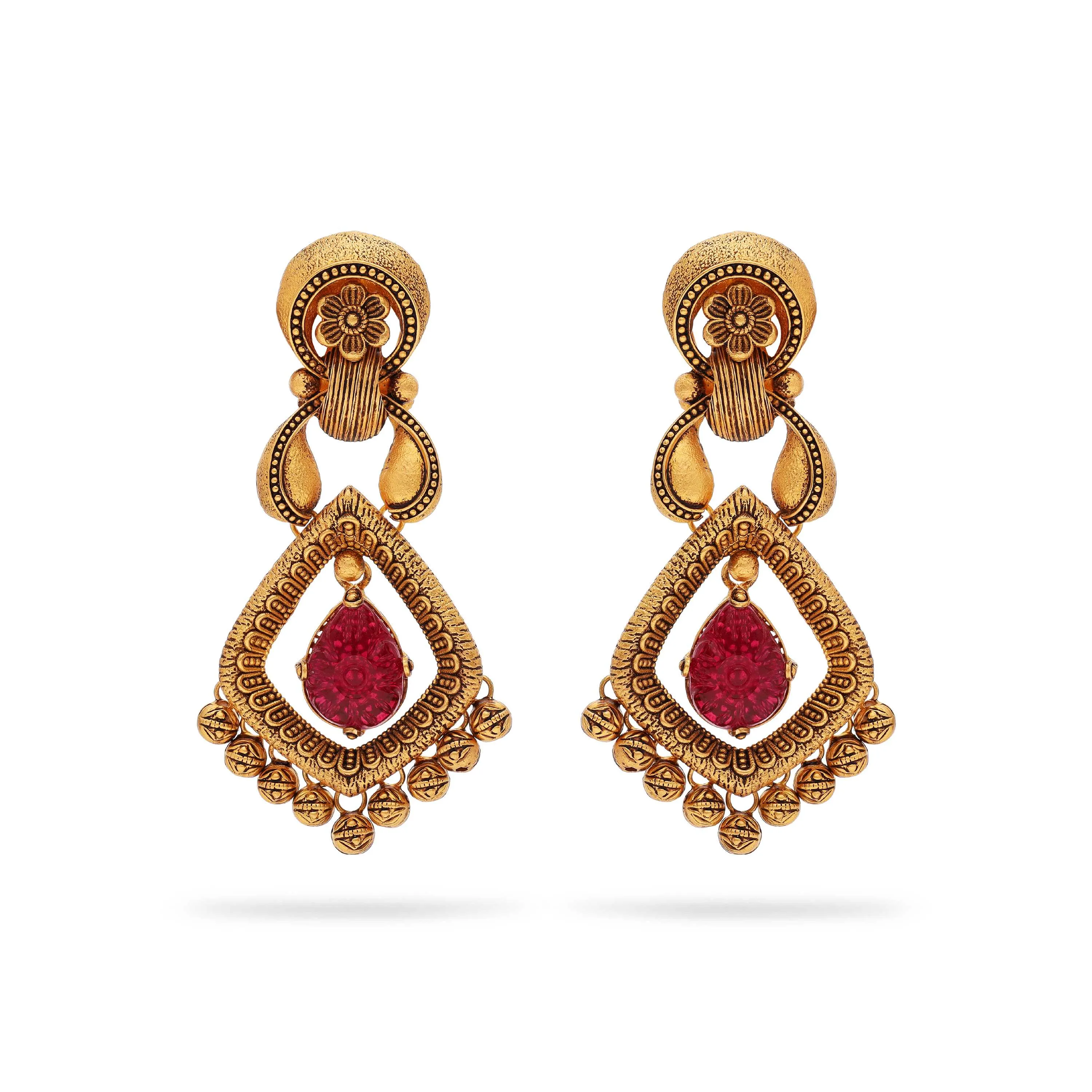 Antique Finished And Studded 22KT Gold Drops 
