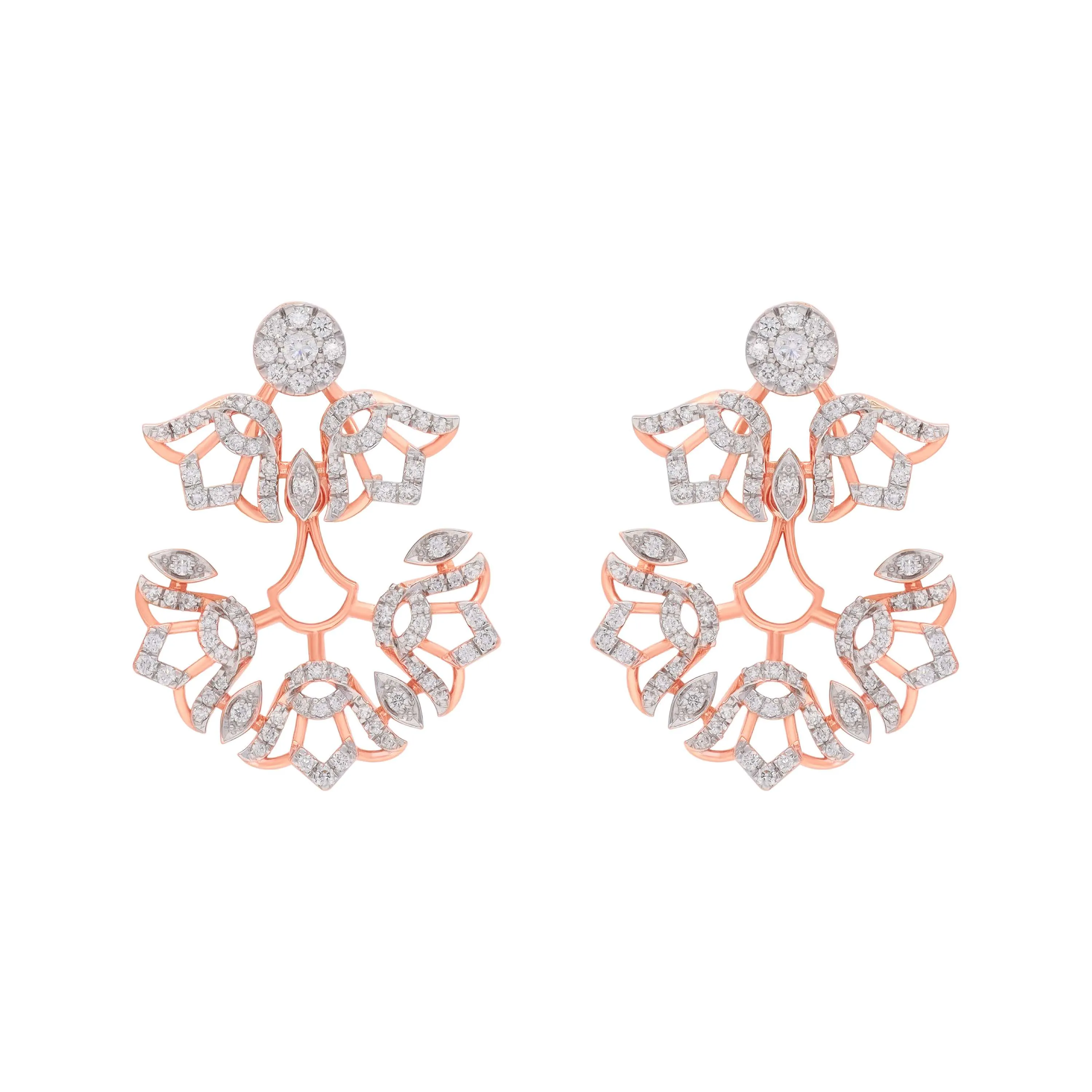 Glamorously Detailed And Diamond Studded 18KT Rose Gold Studs
