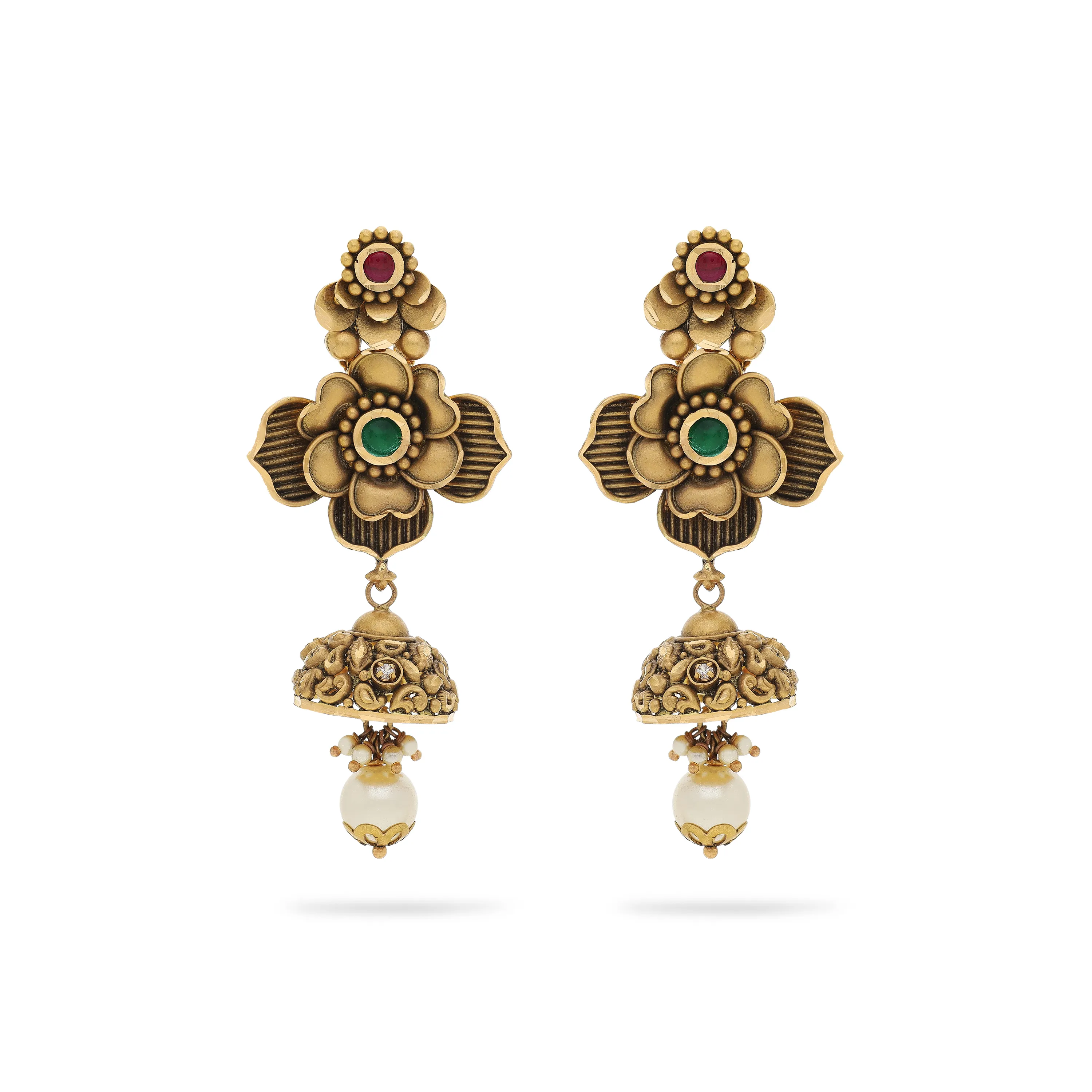 Antique Finished And Studded 22KT Gold Drops 