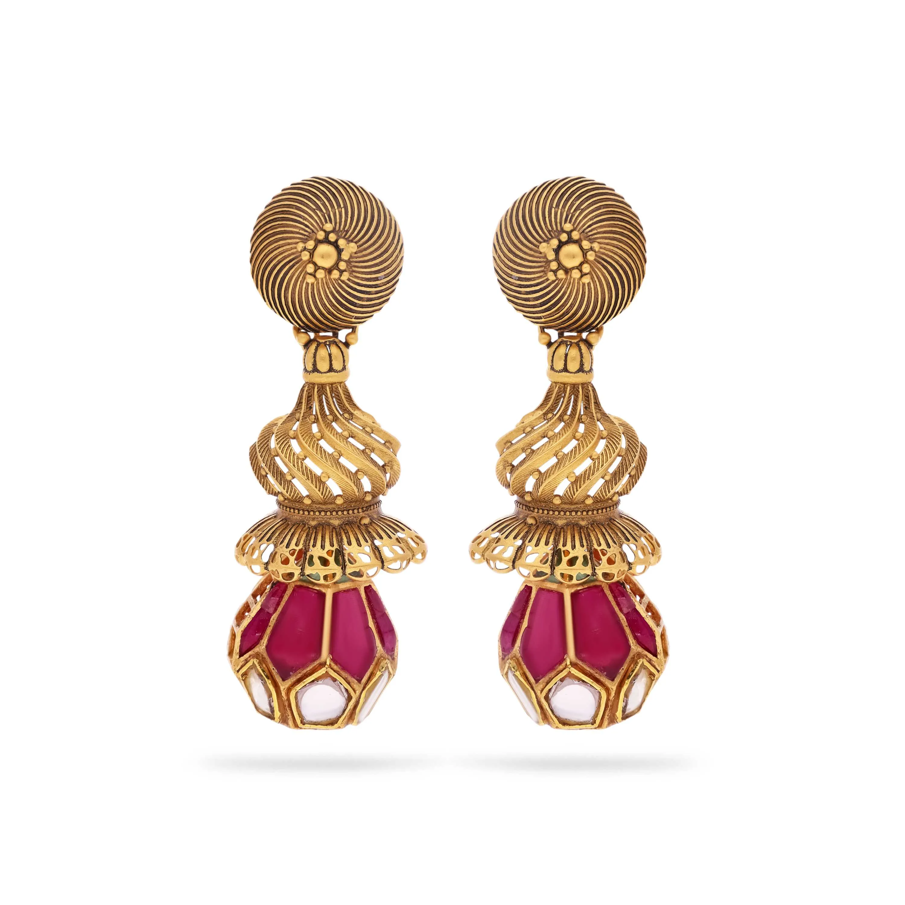 Antique Finished And Studded 22KT Gold Drops 