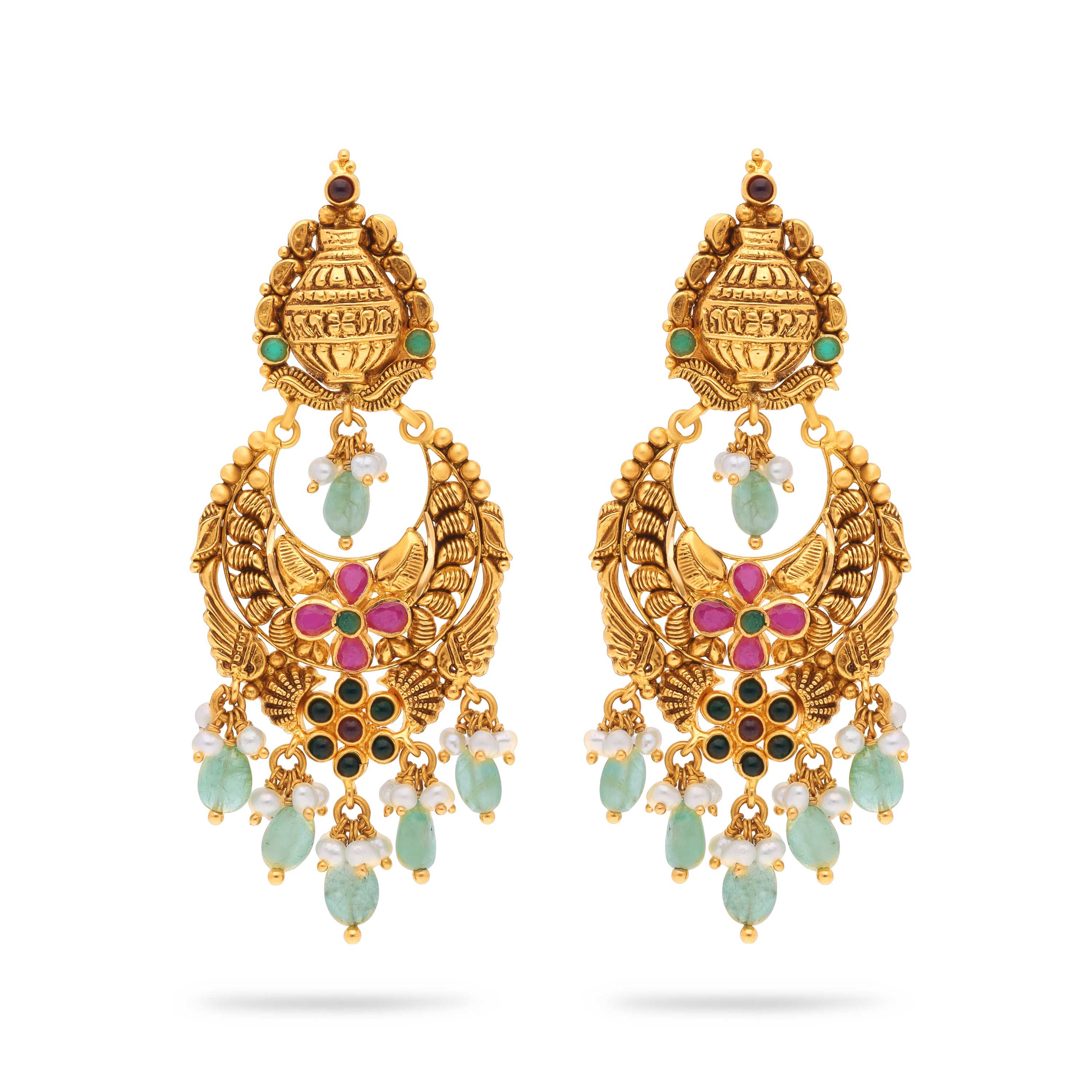 Specially Crafted And Antique Finished 22KT Gold Drops For Women
