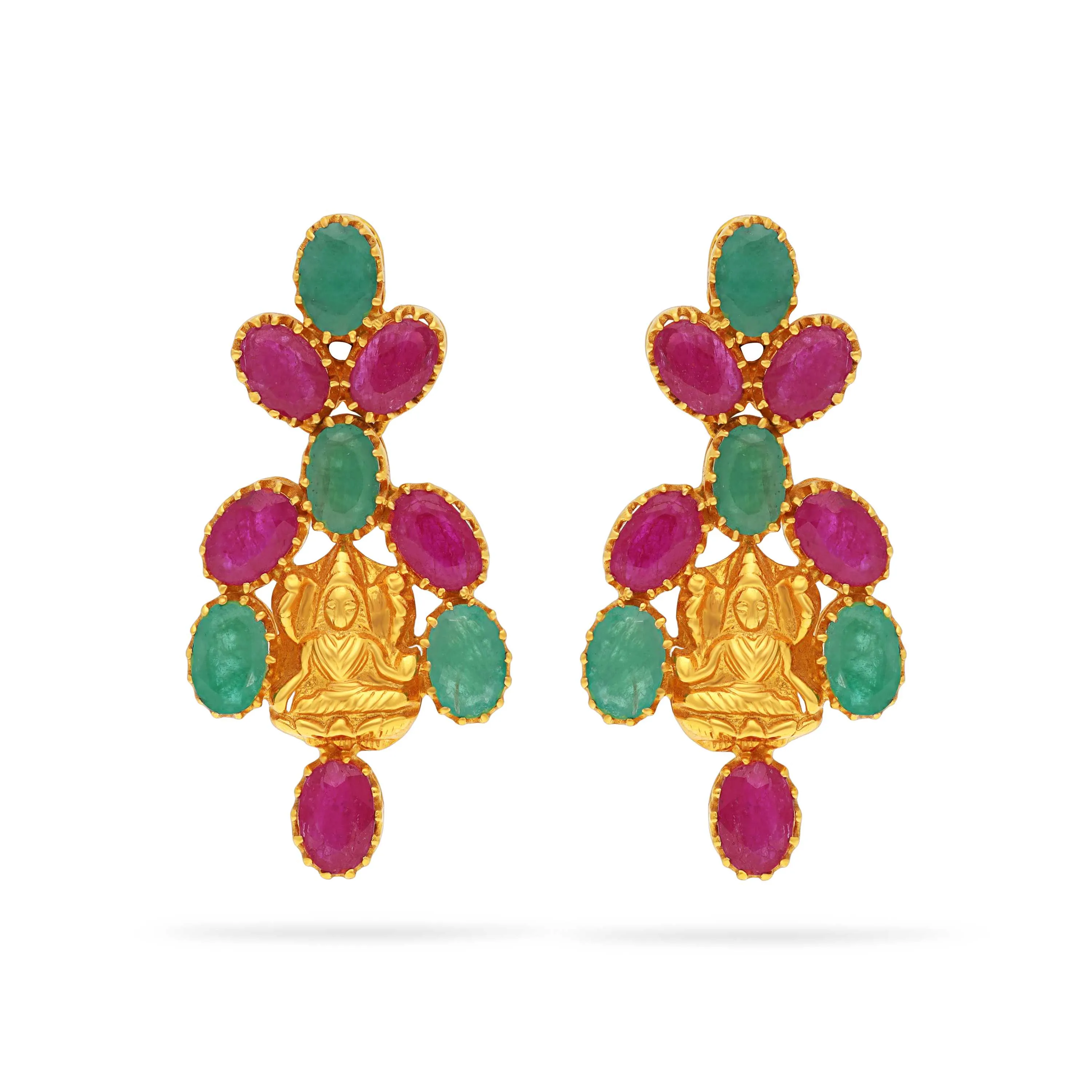 Traditionally Crafted Ruby And Emerald Studded 22KT Gold Studs