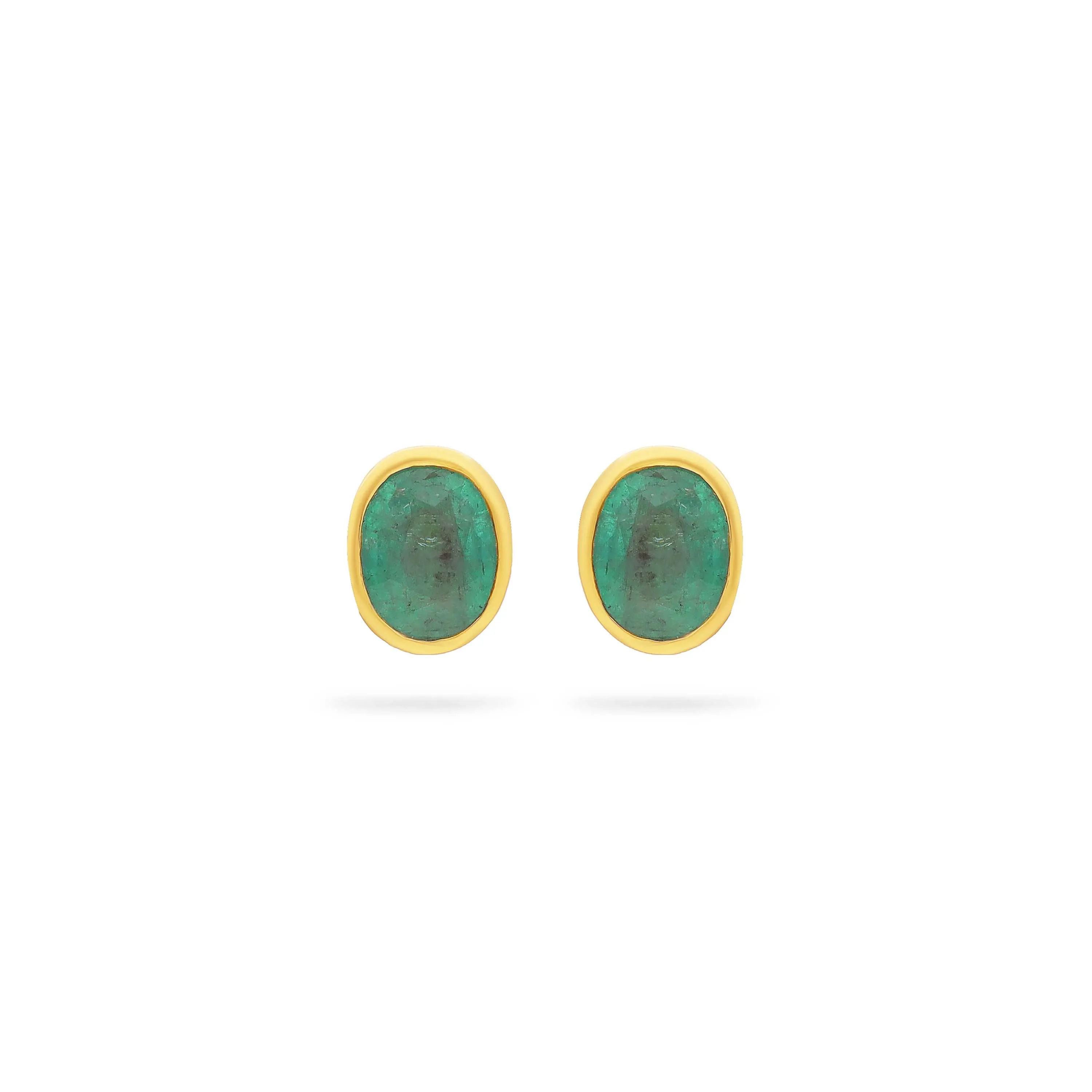 Emerald Studded And Detailed 22KT Gold Studs For Women