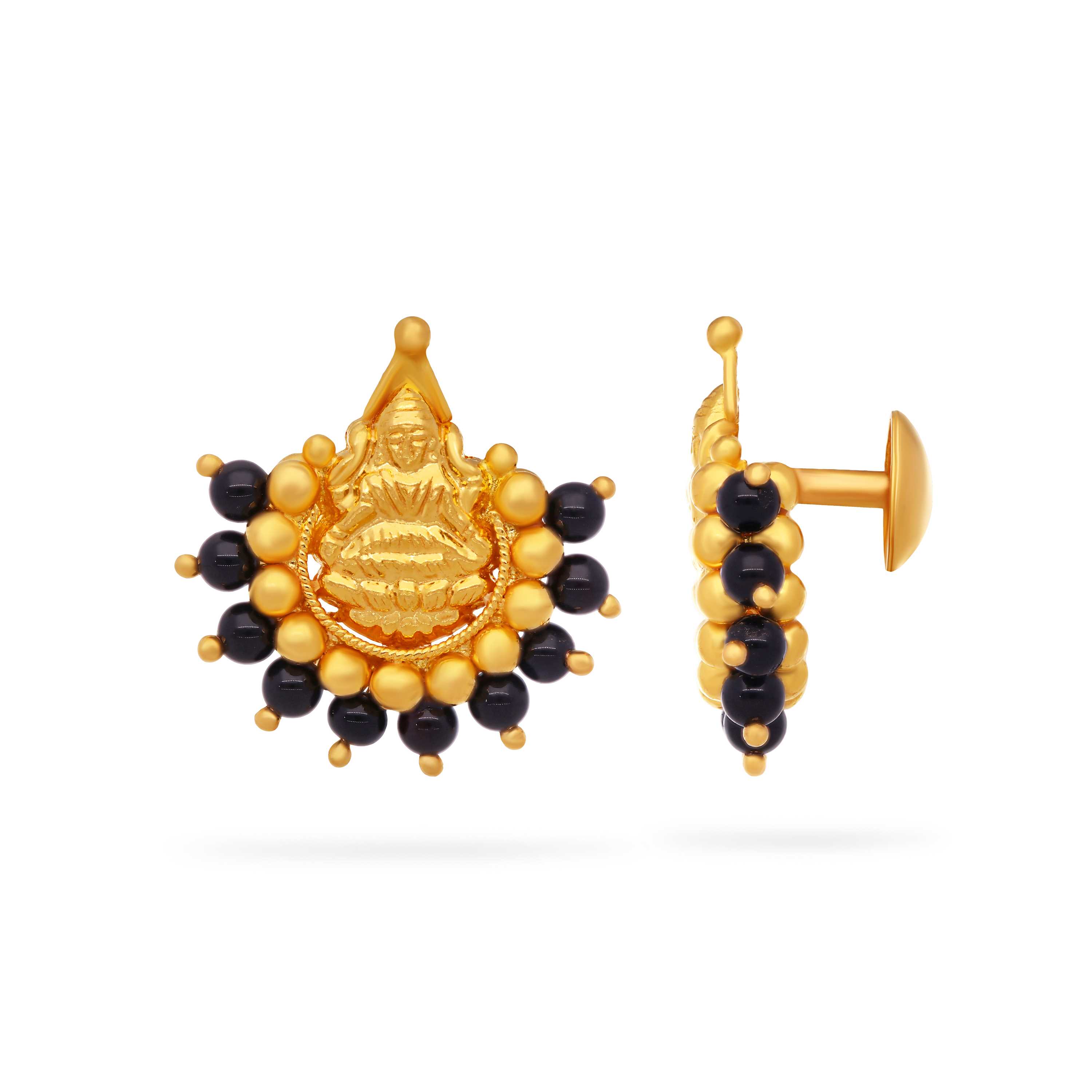 Gram Gold Laxmi Devi Gold Earrings Traditionally Crafted Black Beaded  Lakshmi Devi 22KT Gold Studs