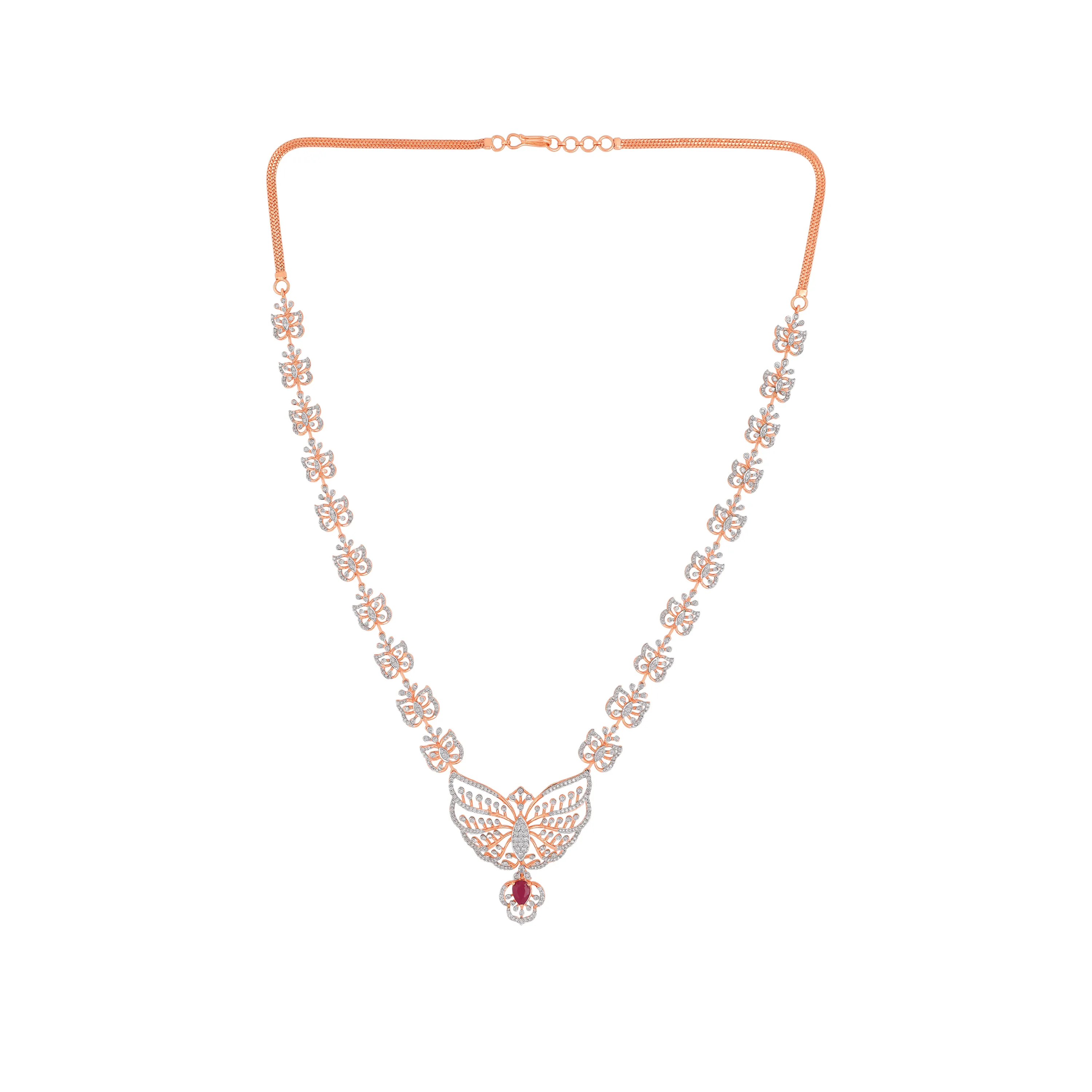 Charmingly Detailed And Diamond Studded 18KT Rose Gold Haraam For Women