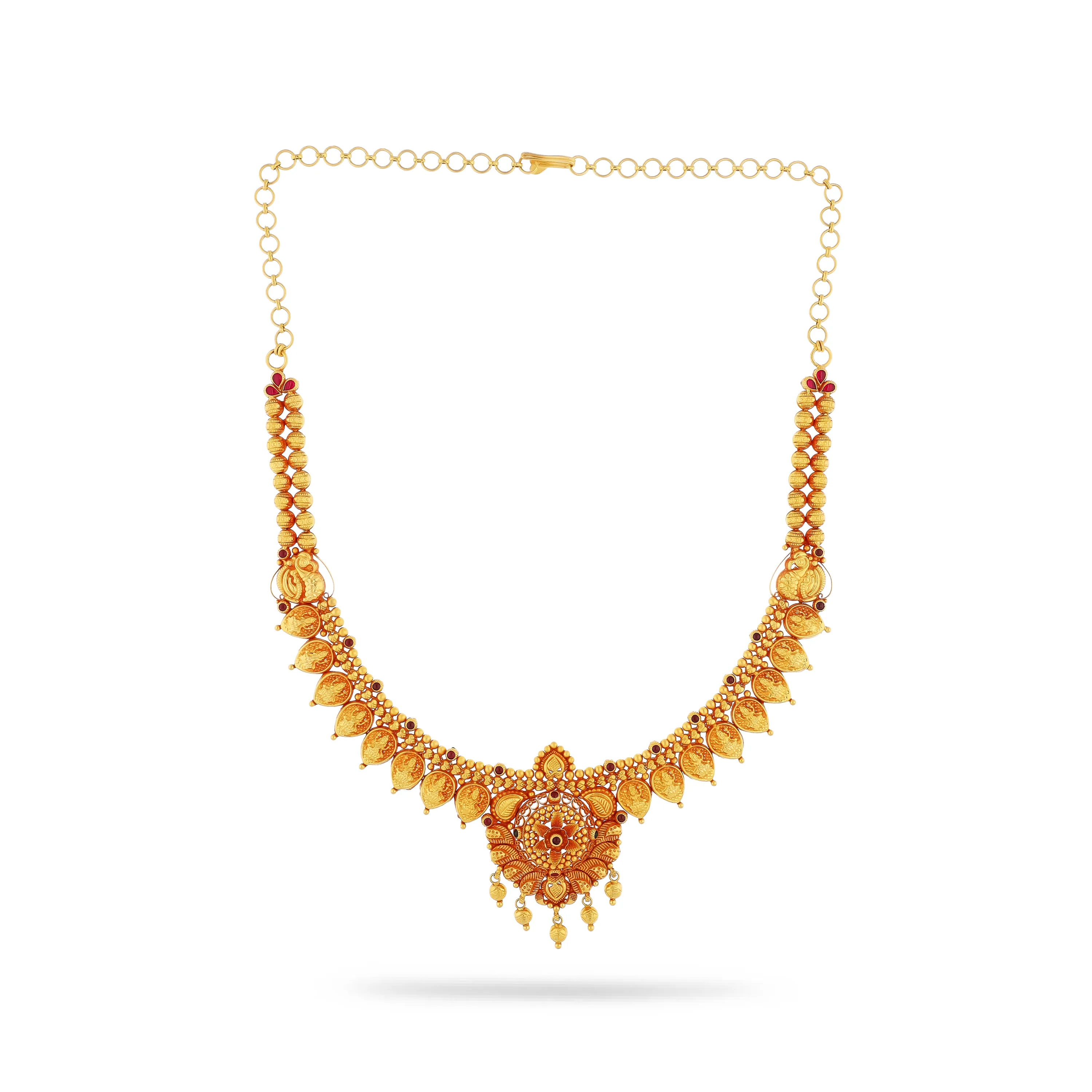 Antique Finished And Studded 22KT Gold Necklace For Women
