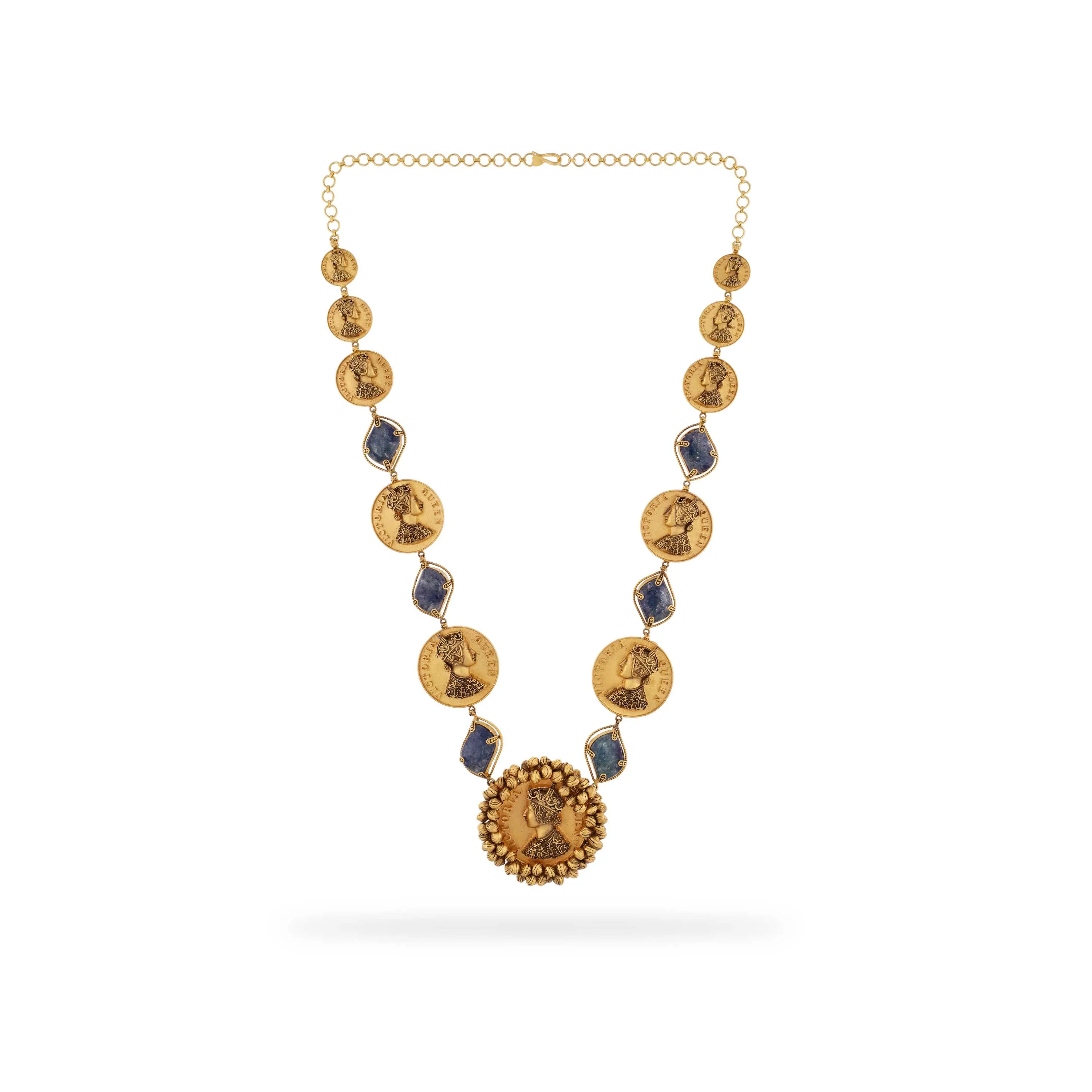 Princess Queen Chain Antique Finished And Studded 22KT Gold Queen Victoria Fancy Chain