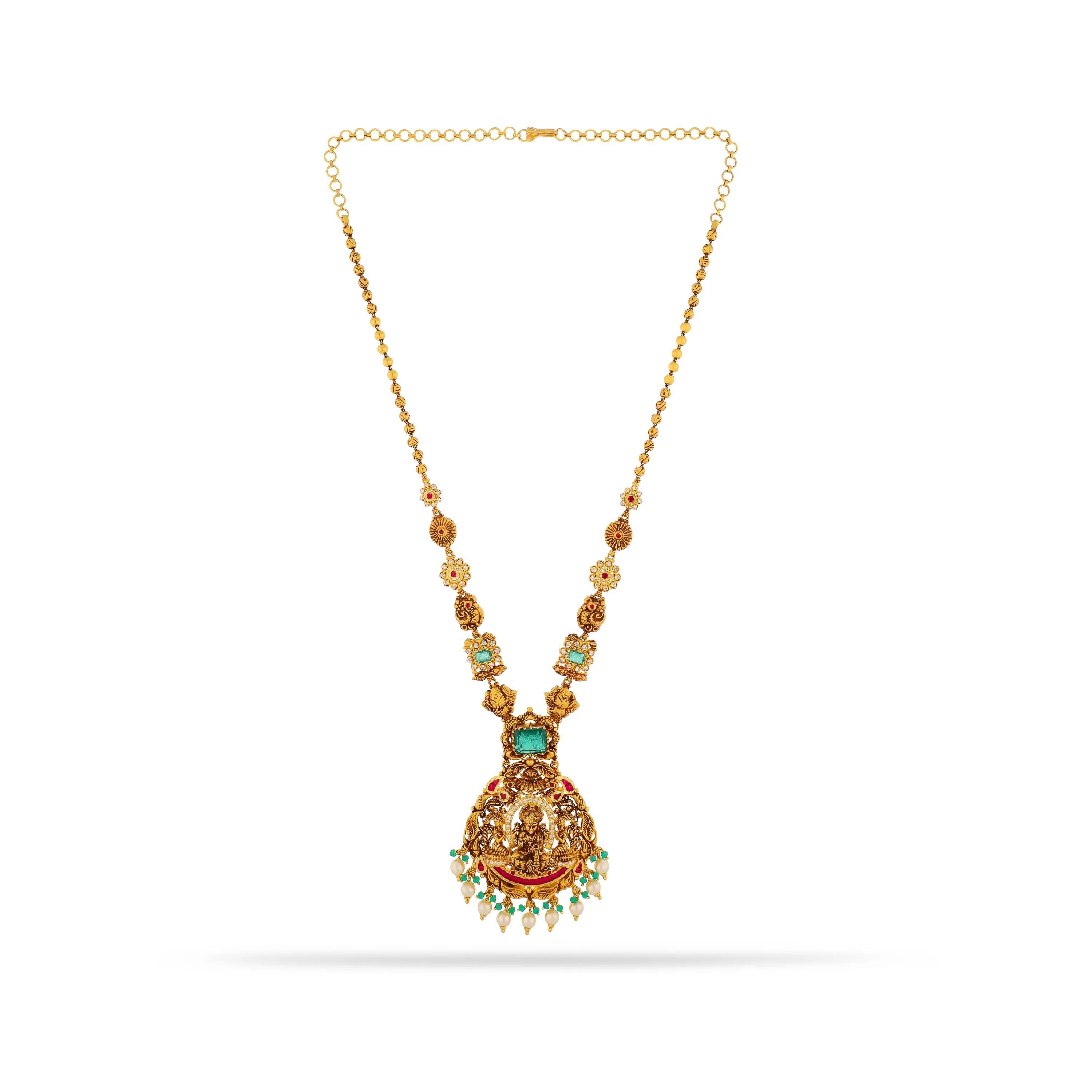 Antique Finished And Studded 22KT Gold Haaram For Women