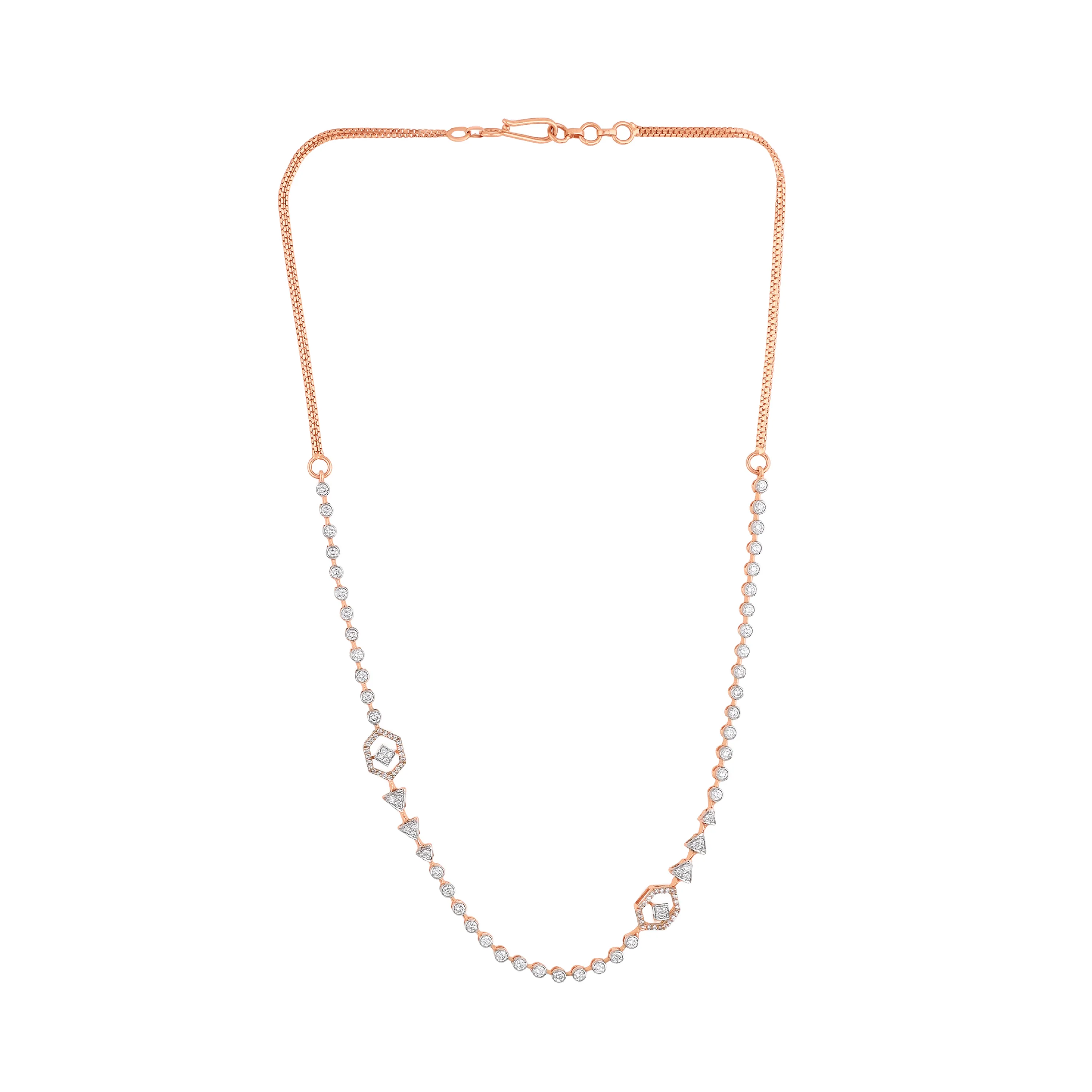 Glamorously Detailed And Diamond Studded 18KT Rose Gold Necklace For Women