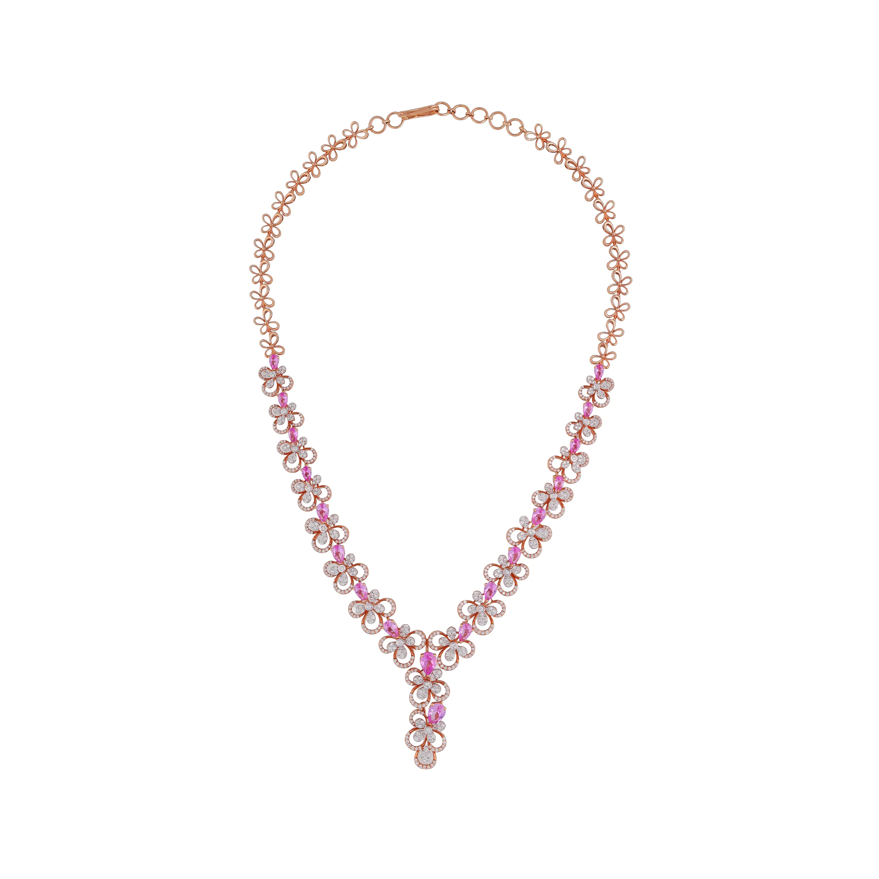 Charmingly Detailed And Diamond Studded 18KT Rose Gold Necklace For Women