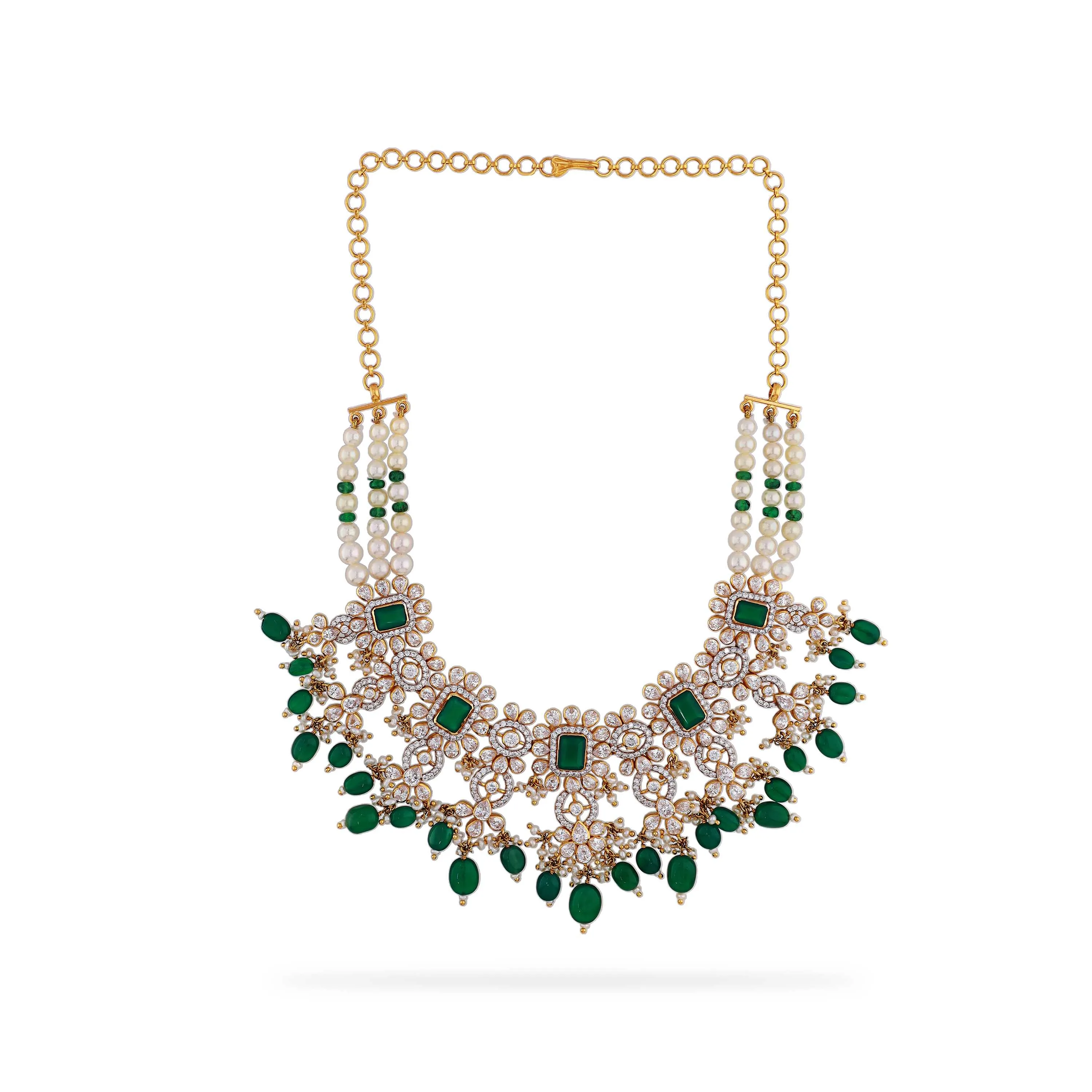 Antique Finished And Studded 22KT Gold Necklace