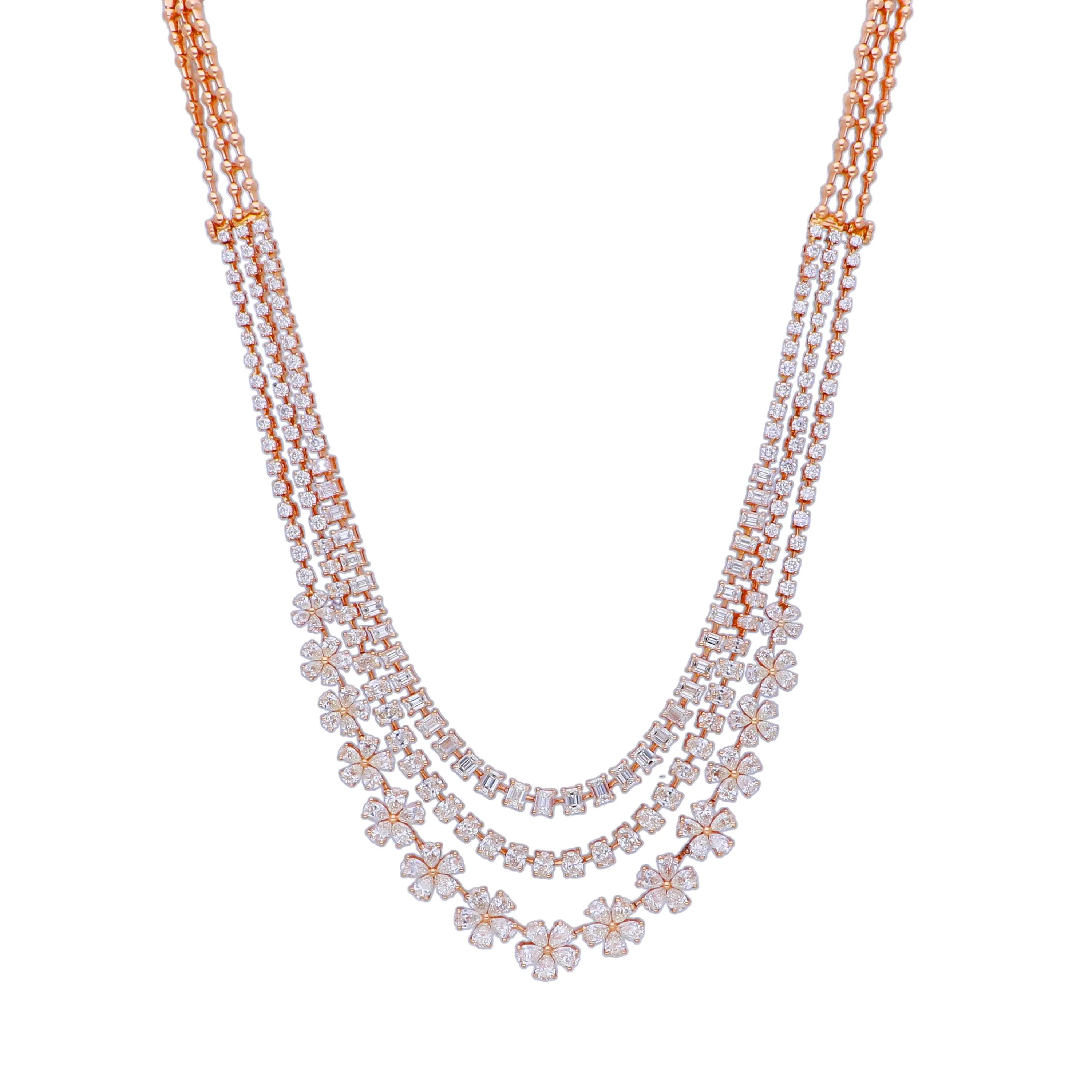 Floral Radiance Layered Diamond Necklace Set in 18KT Gold