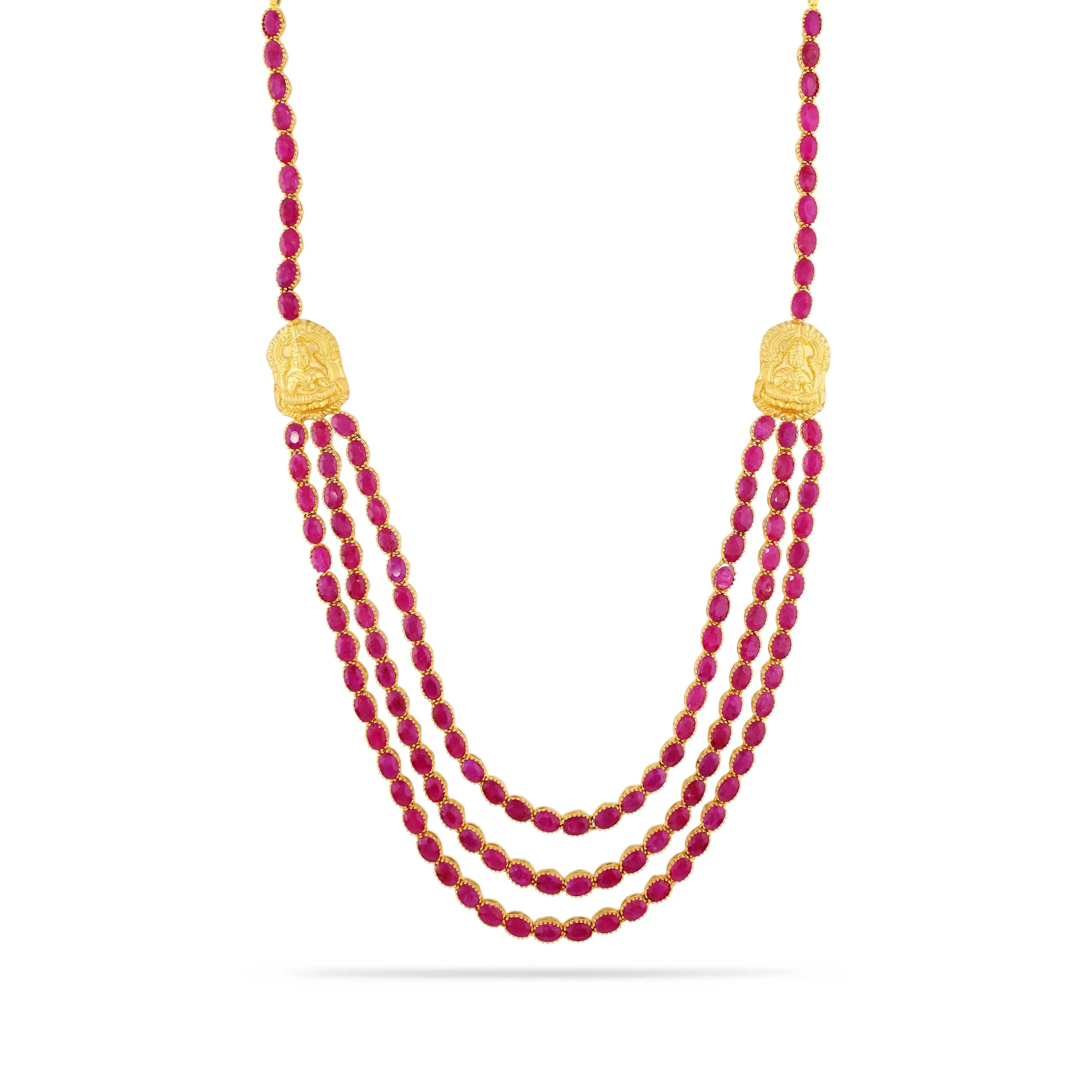 Traditionally Crafted And Ruby Studded 22KT Gold Necklace