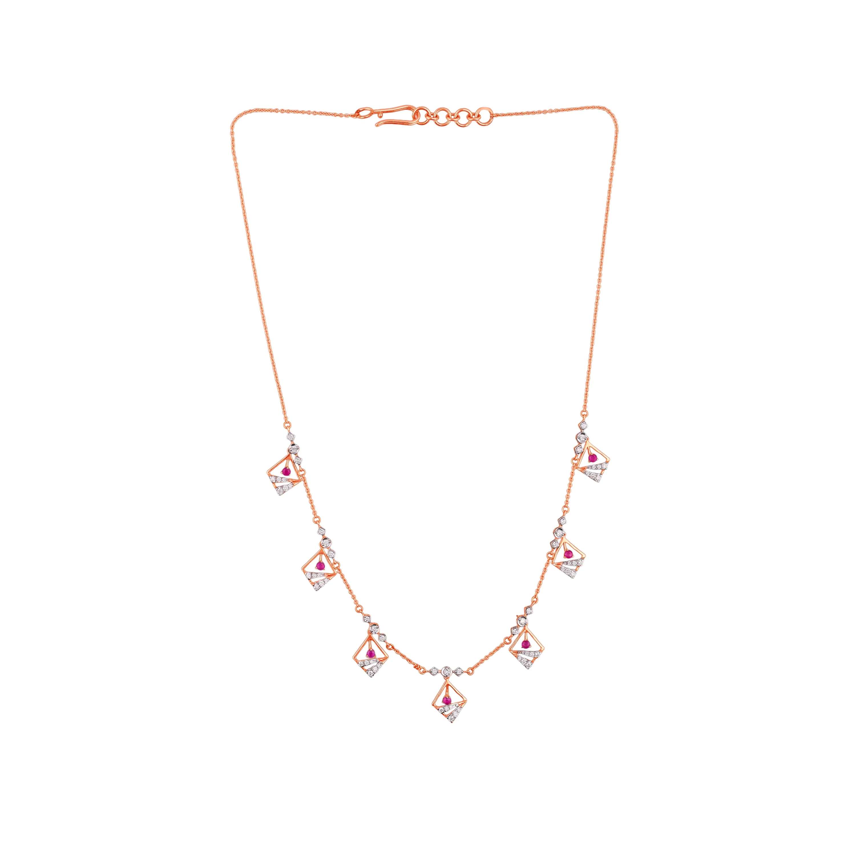 Glamorously Detailed And Diamond Studded 18KT Rose Gold Necklace