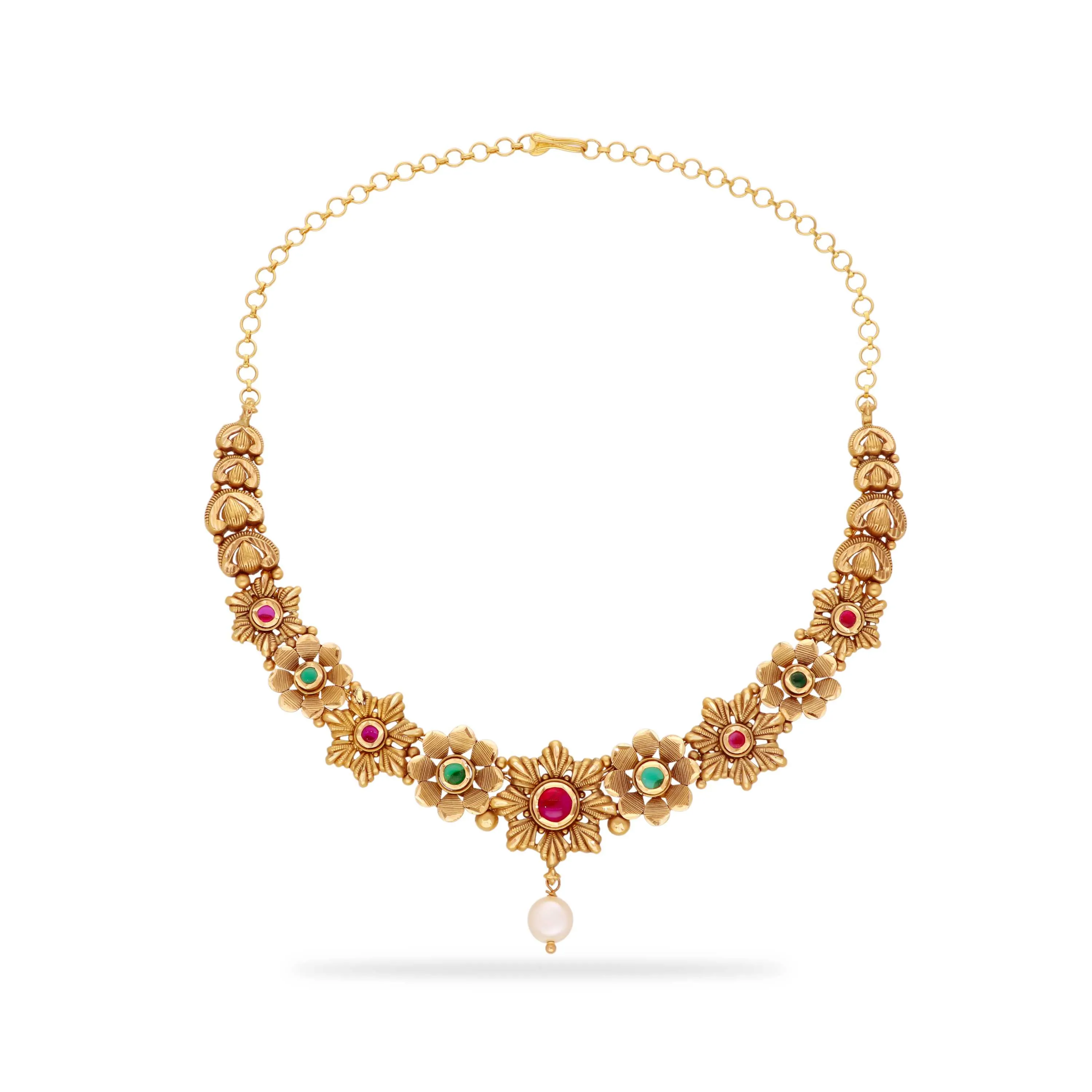 Antique Finished And Studded 22KT Gold Necklace