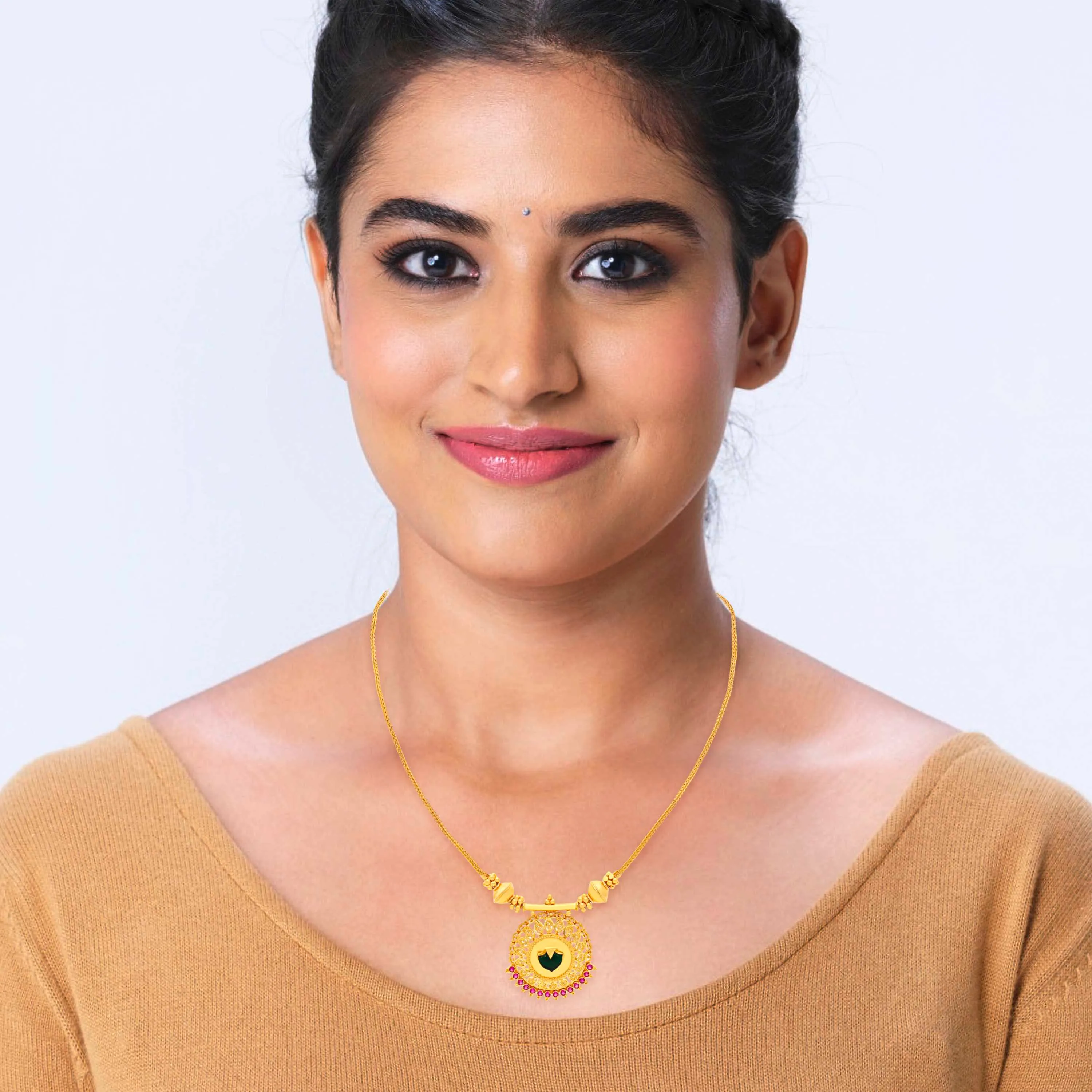 Traditionally Crafted And Studded 22KT Gold Necklace For Women
