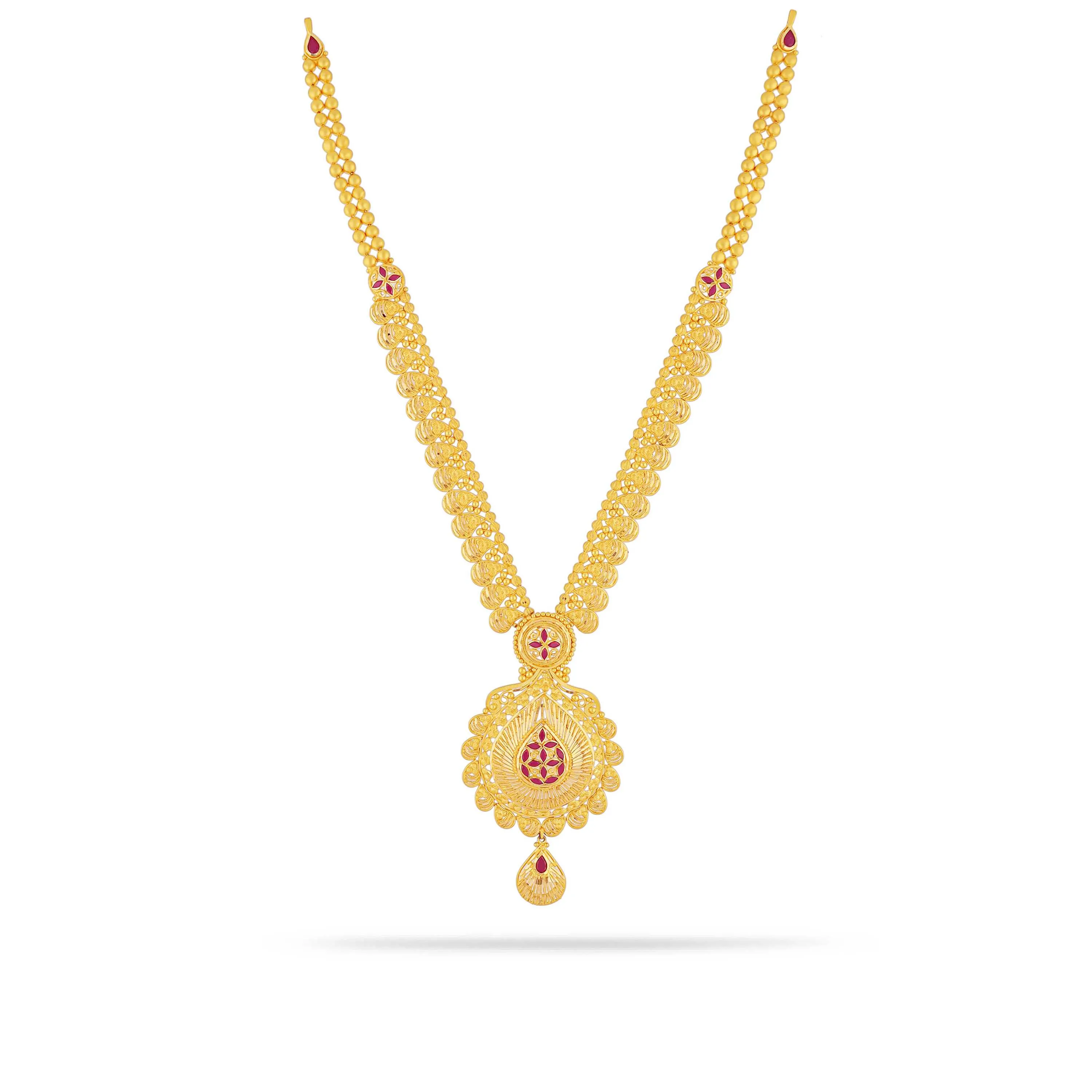 Classic Matte Finished And Studded 22KT Gold Fancy Chain For Women
