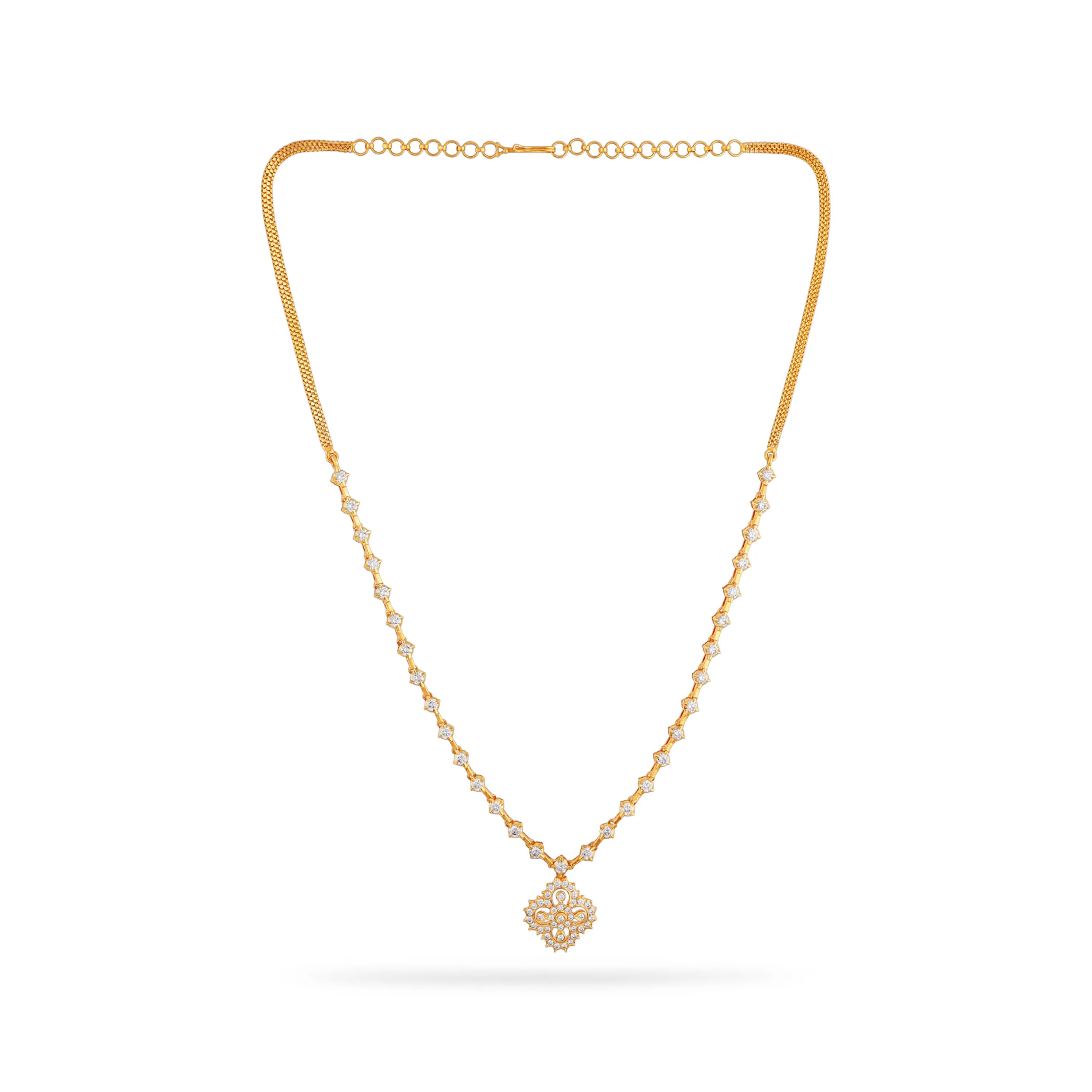 Traditionally Crafted And Diamond Studded 22KT Gold Close Setting Necklace