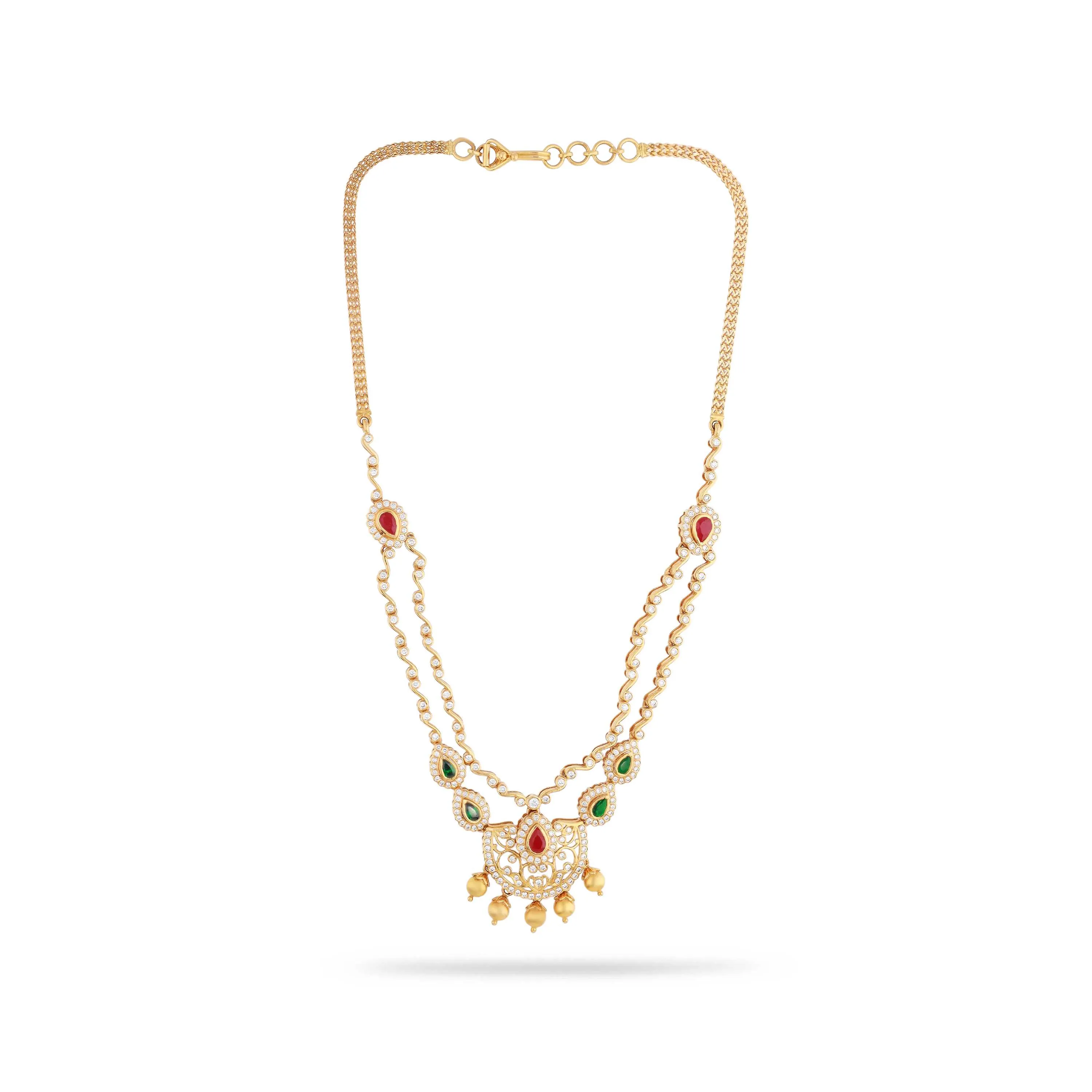 Traditionally Crafted And Diamond Studded 22KT Gold Close Setting Necklace
