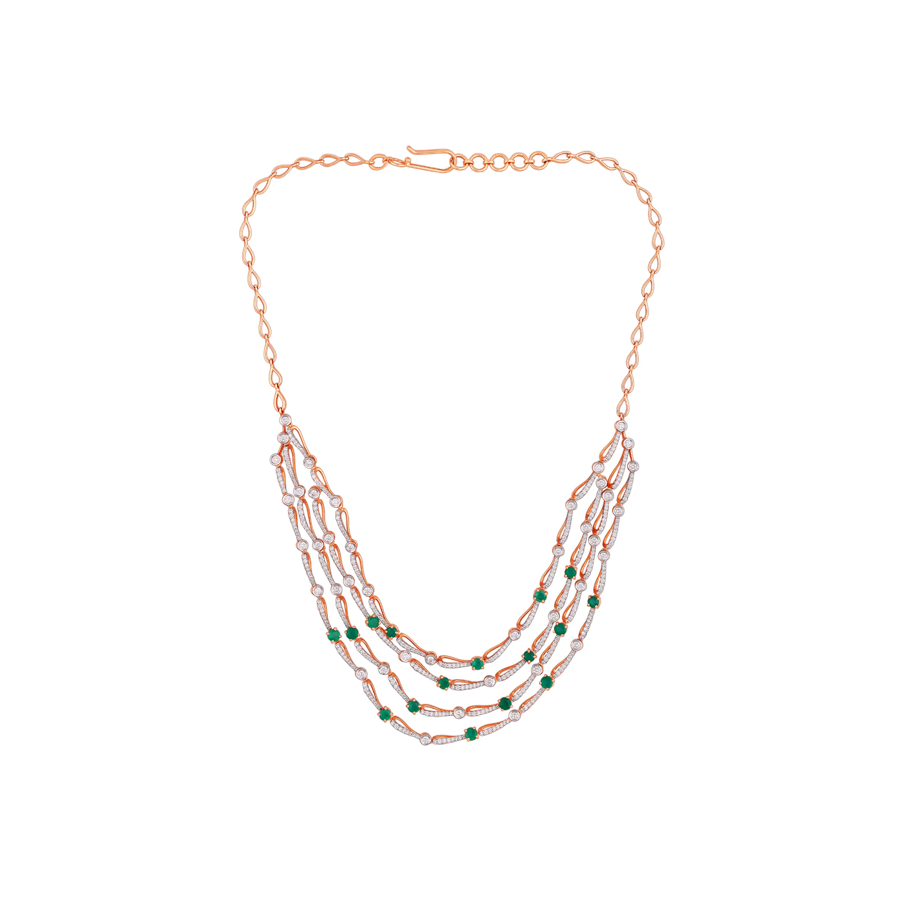 Glamorously Detailed And Diamond Studded 18KT Rose Gold Necklace