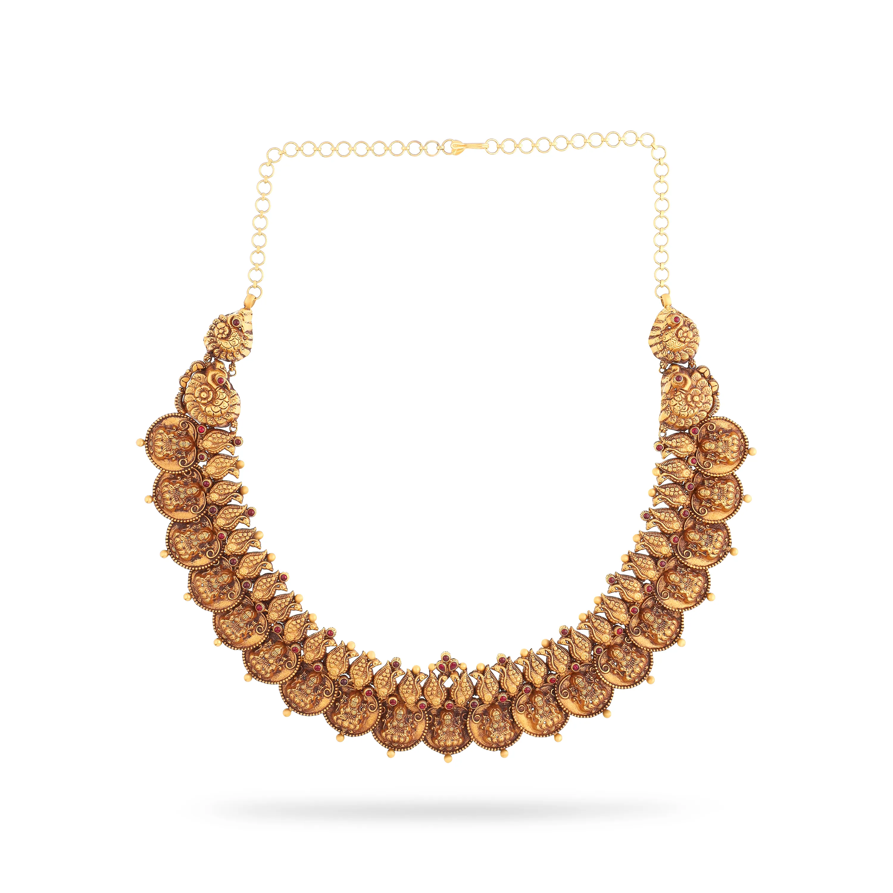 Antique Finished And Studded 22KT Gold Necklace For Women