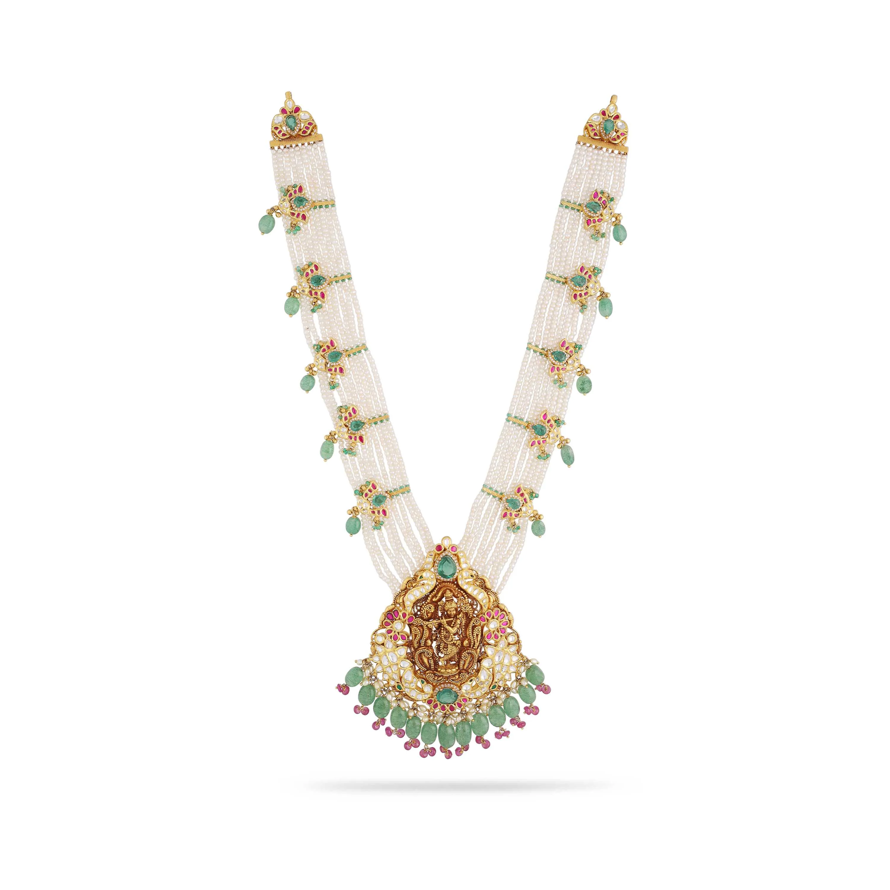 Antique Finished And Studded 22KT Gold Sri Krishna Haaram