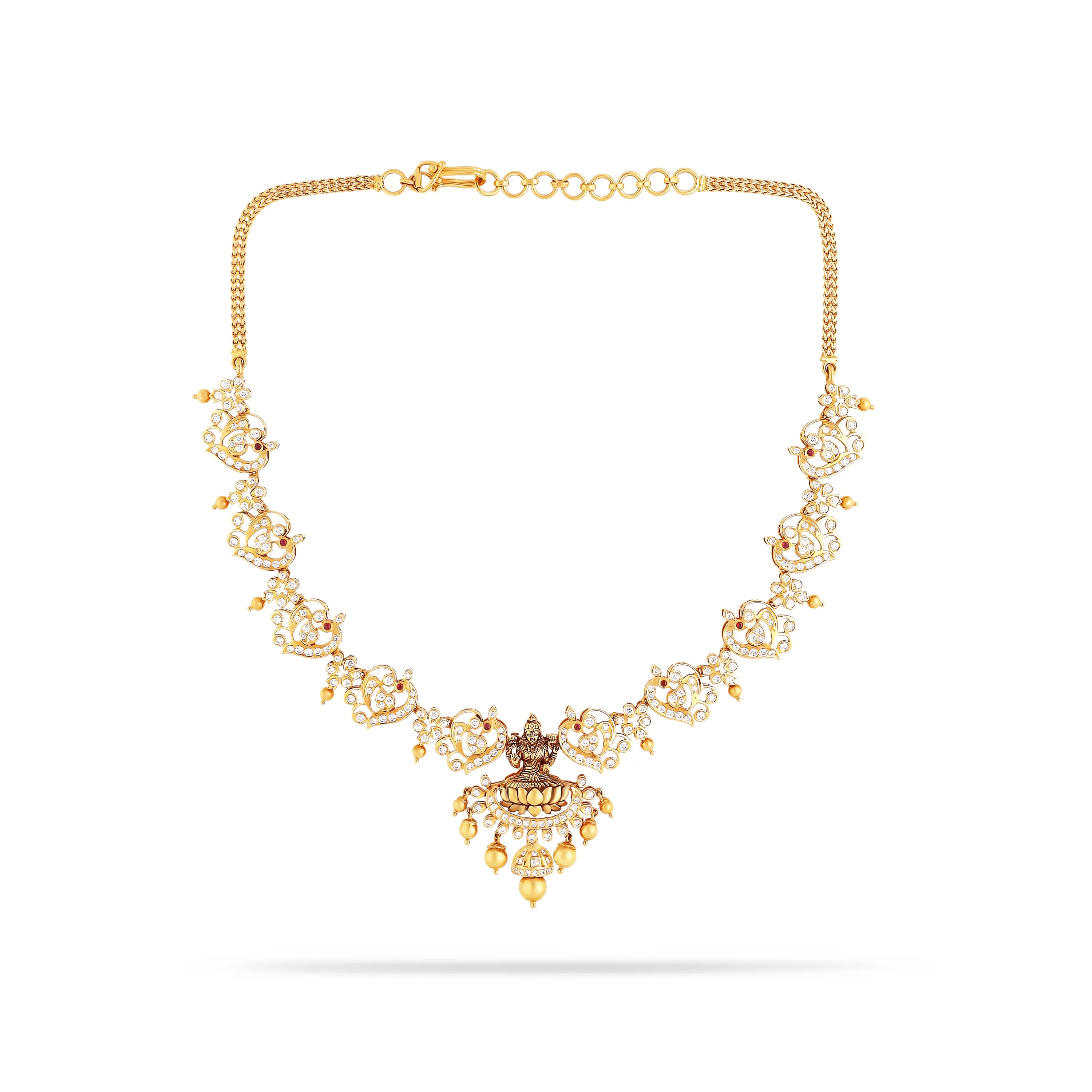 Traditionally Crafted And Diamond Studded 22KT Gold Close Setting Necklace