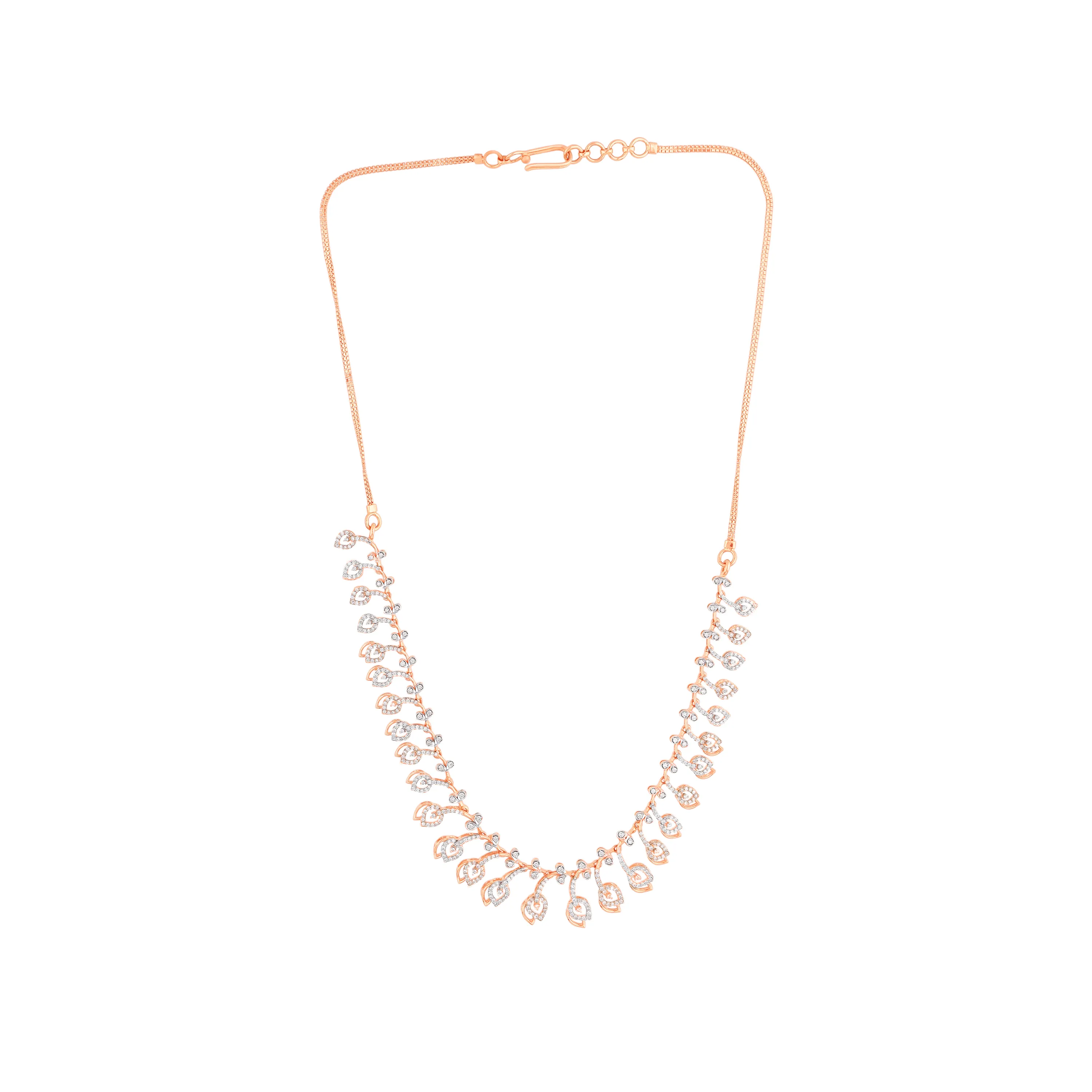 Glamorously Detailed And Diamond Studded 18KT Rose Gold Necklace For Women