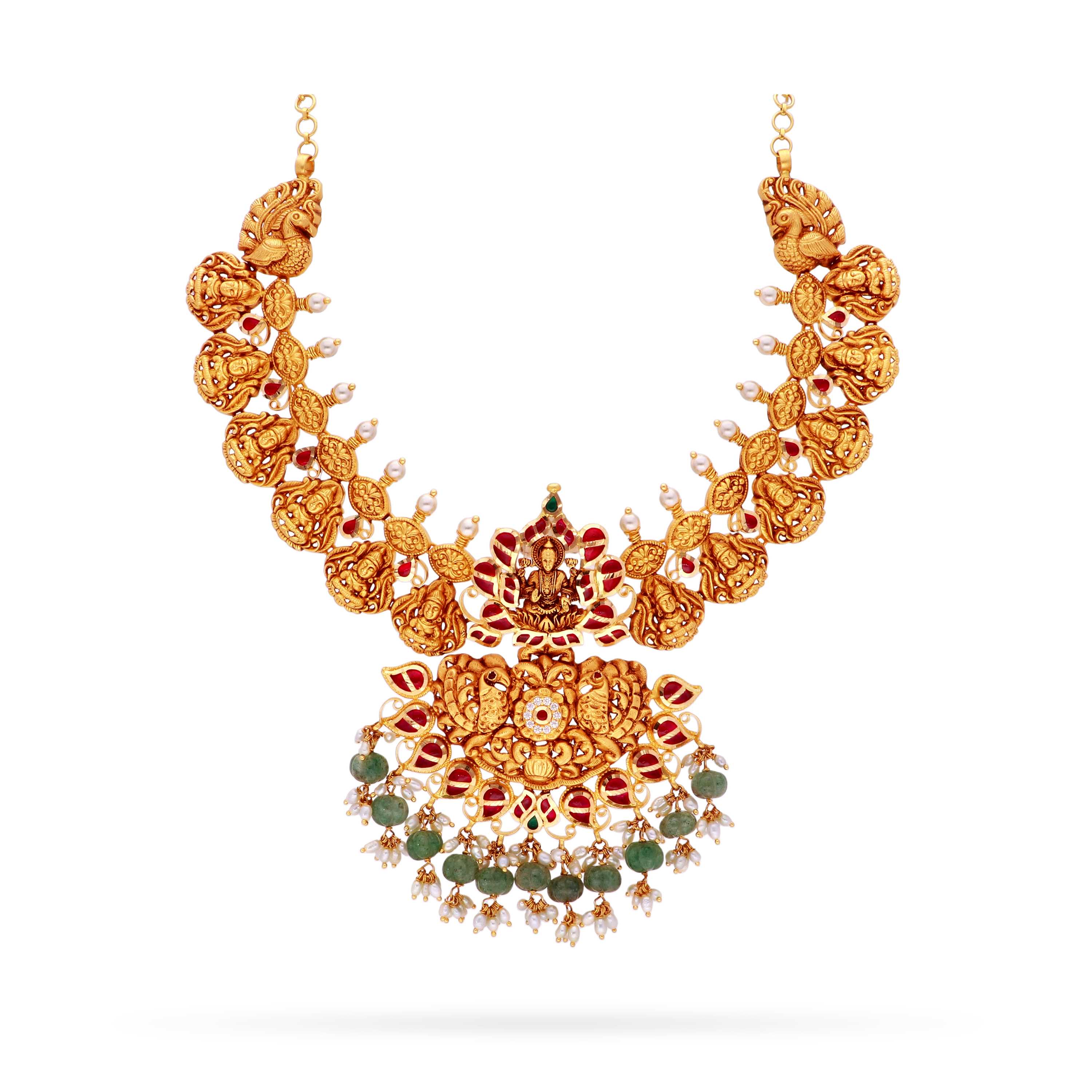 Traditionally Crafted And Detailed Lakshmi Devi 22KT Gold Necklace