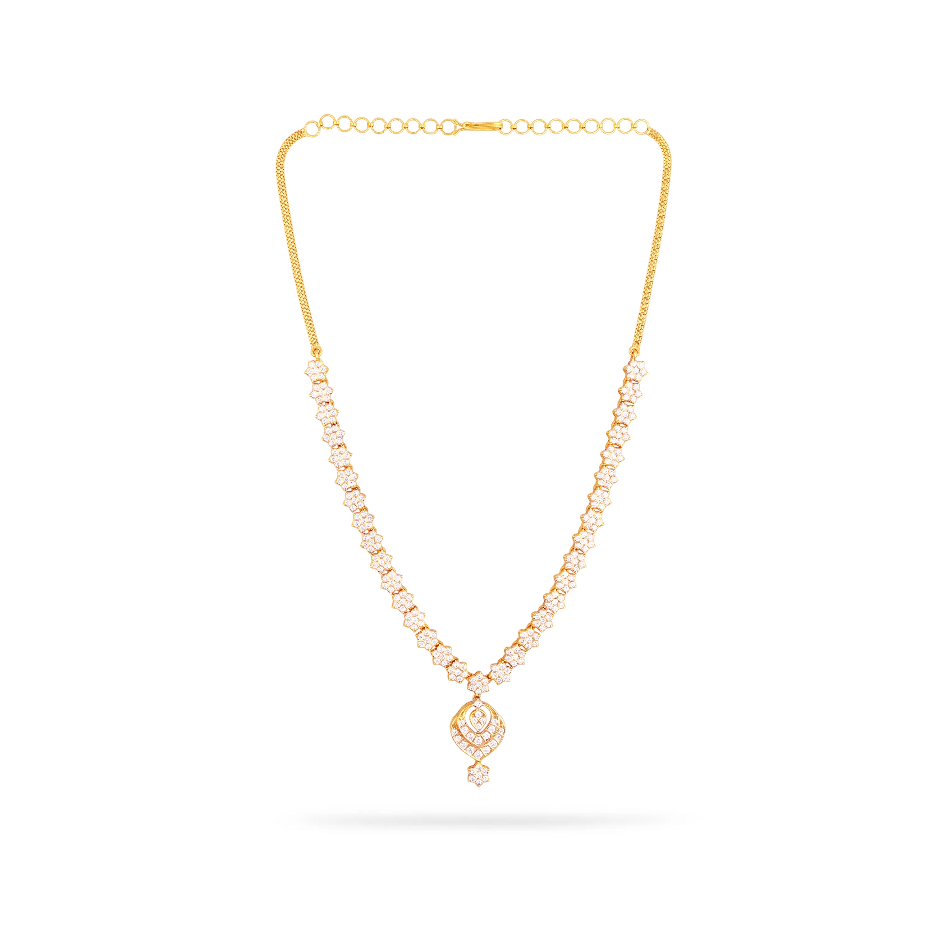 Traditionally Crafted And Diamond Studded 22KT Gold Close Setting Necklace