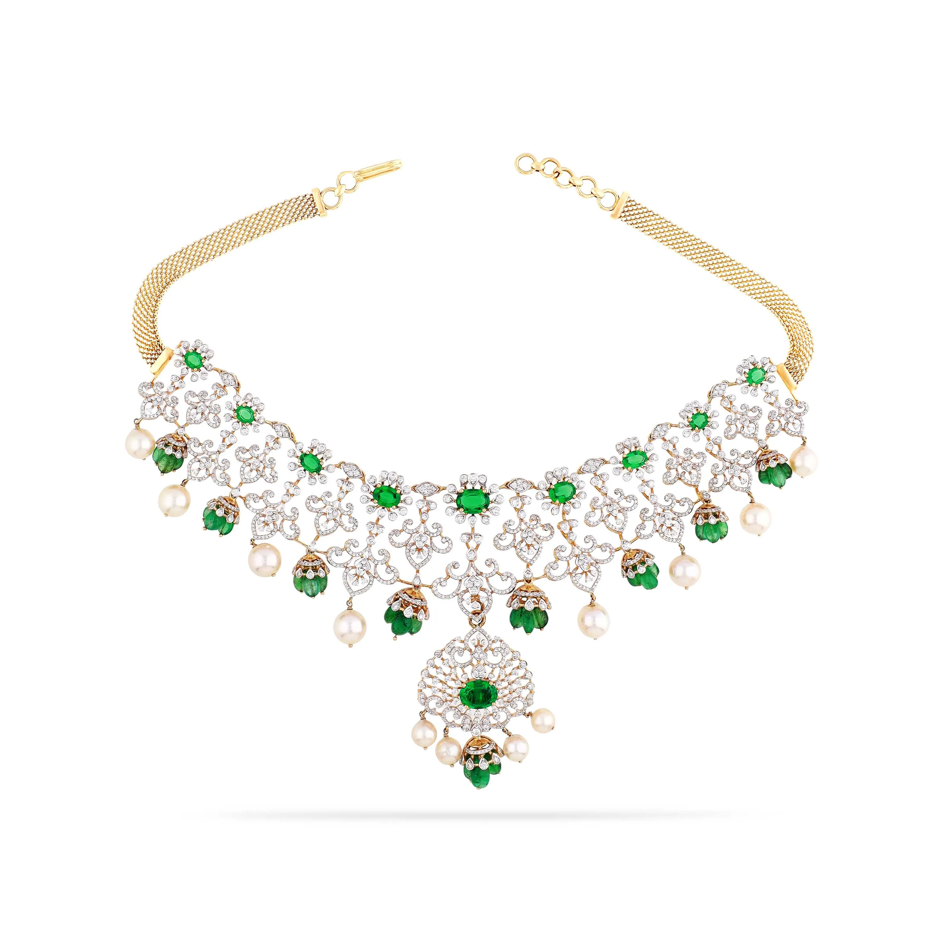 Glamorously Detailed And Diamond Studded 18KT Yellow Gold Necklace