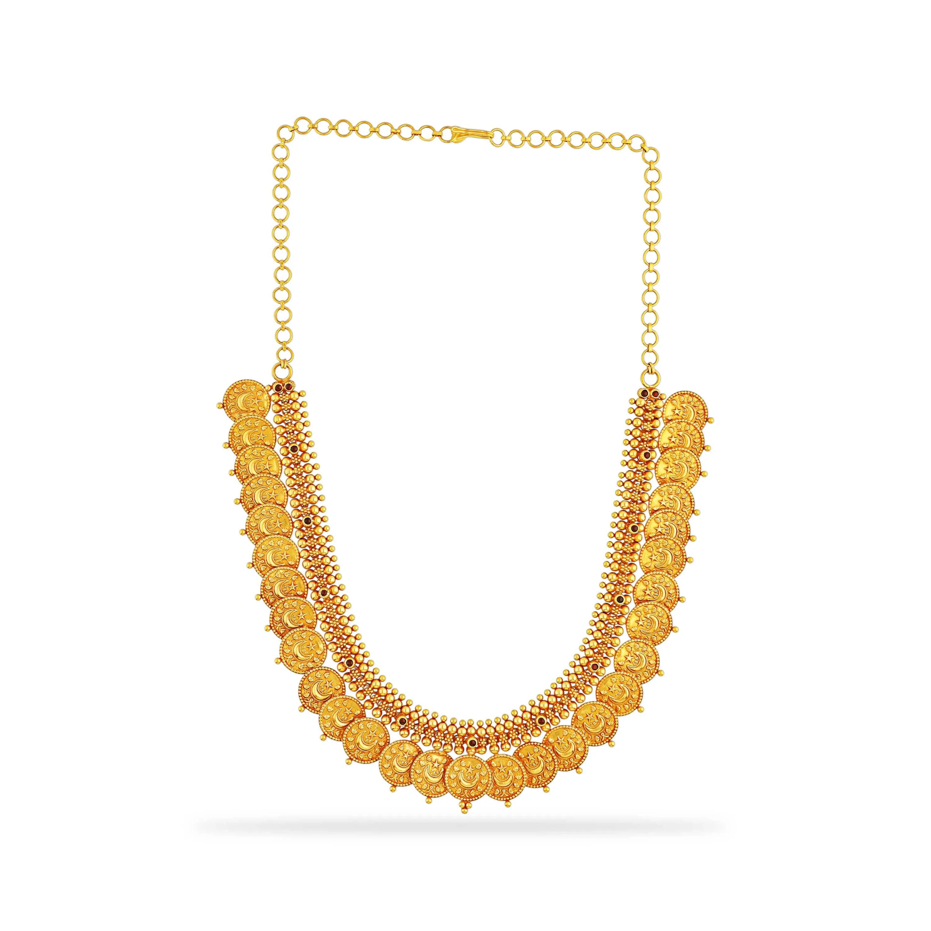 Antique Finished And Studded 22KT Gold Necklace