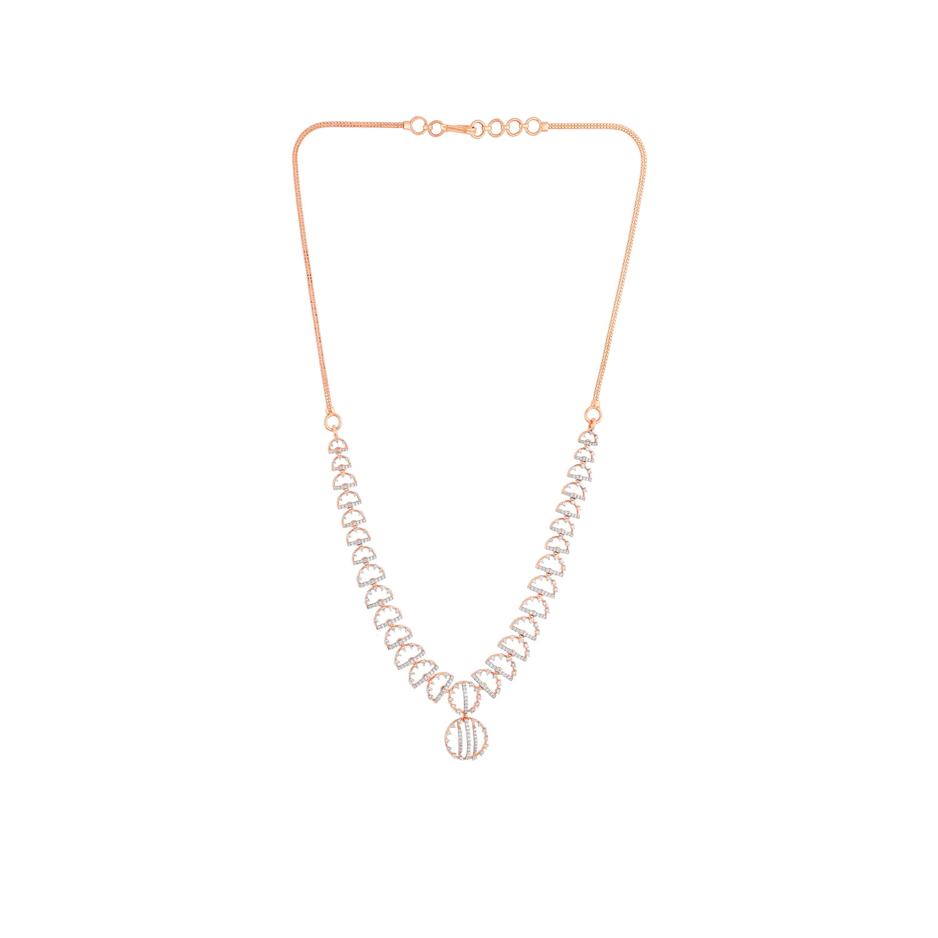 Charmingly Detailed And Diamond Studded 18KT Rose Gold Necklace For Women