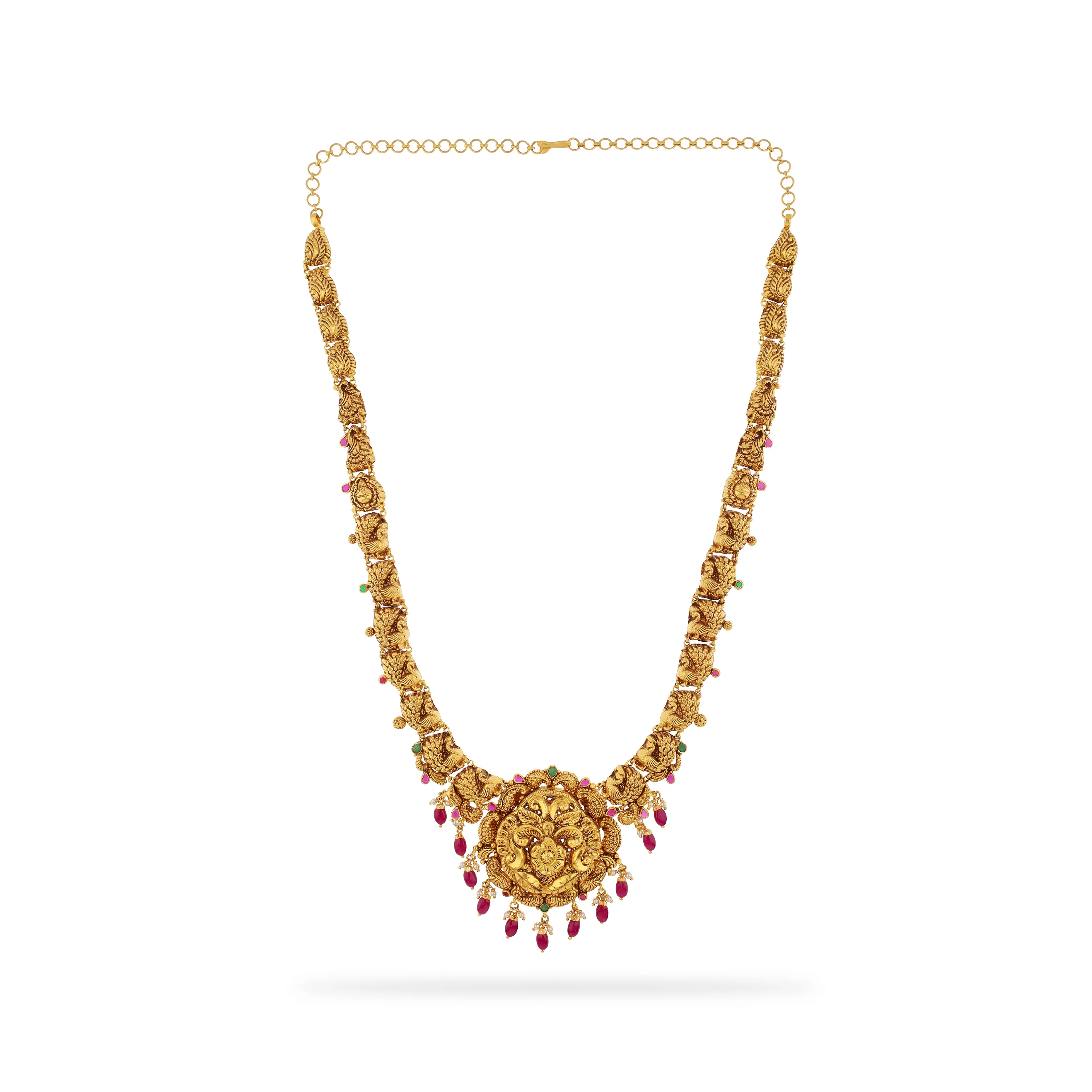 Antique Finished And Studded 22KT Gold Haaram For Women