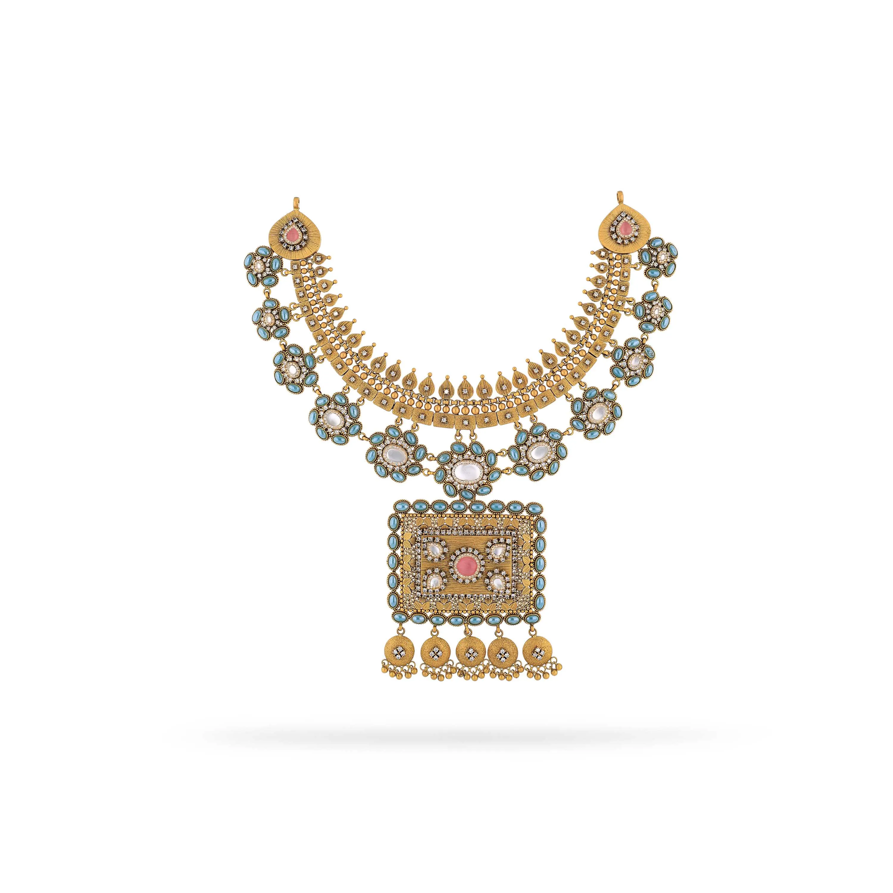 Antique Finished And Studded 22KT Gold Necklace
