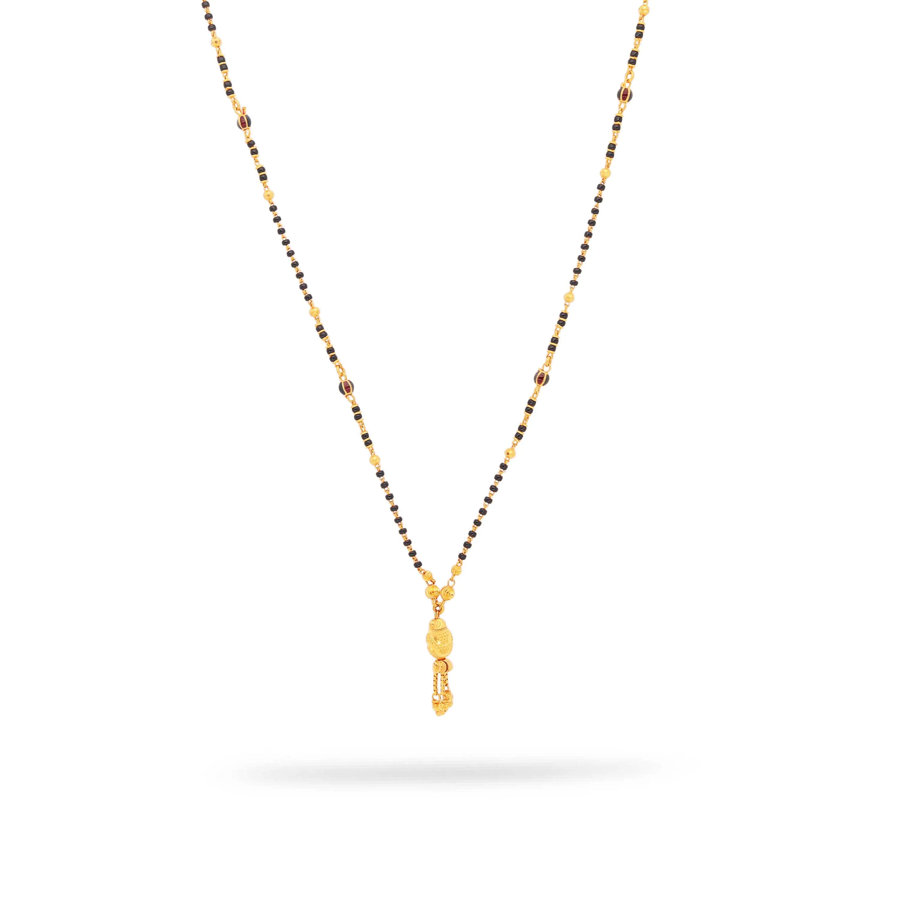 Classic Finely Detailed Black Beaded 22KT Gold Mangalsutra Pendant