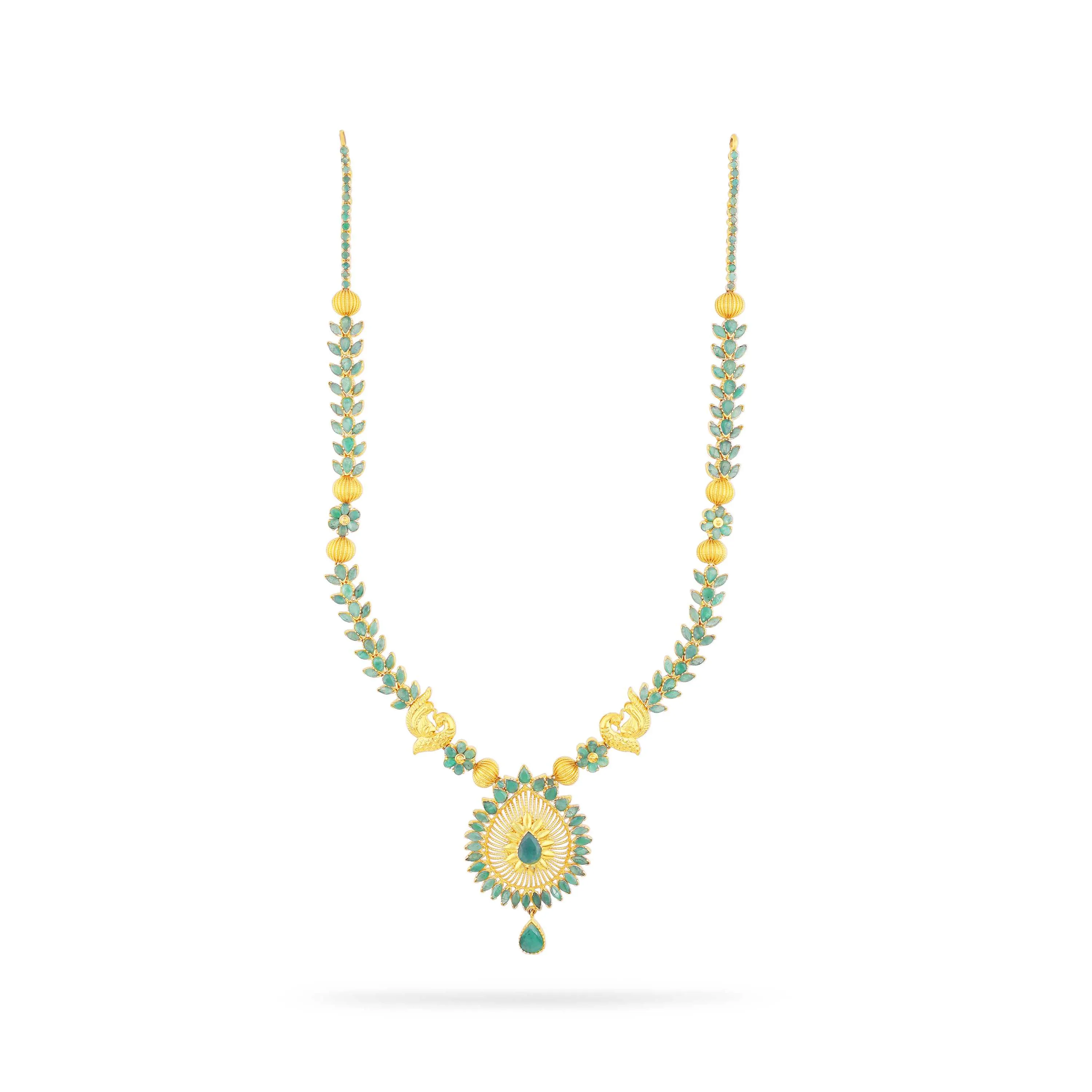 Emerald Studded And Detailed 22KT Gold Haaram